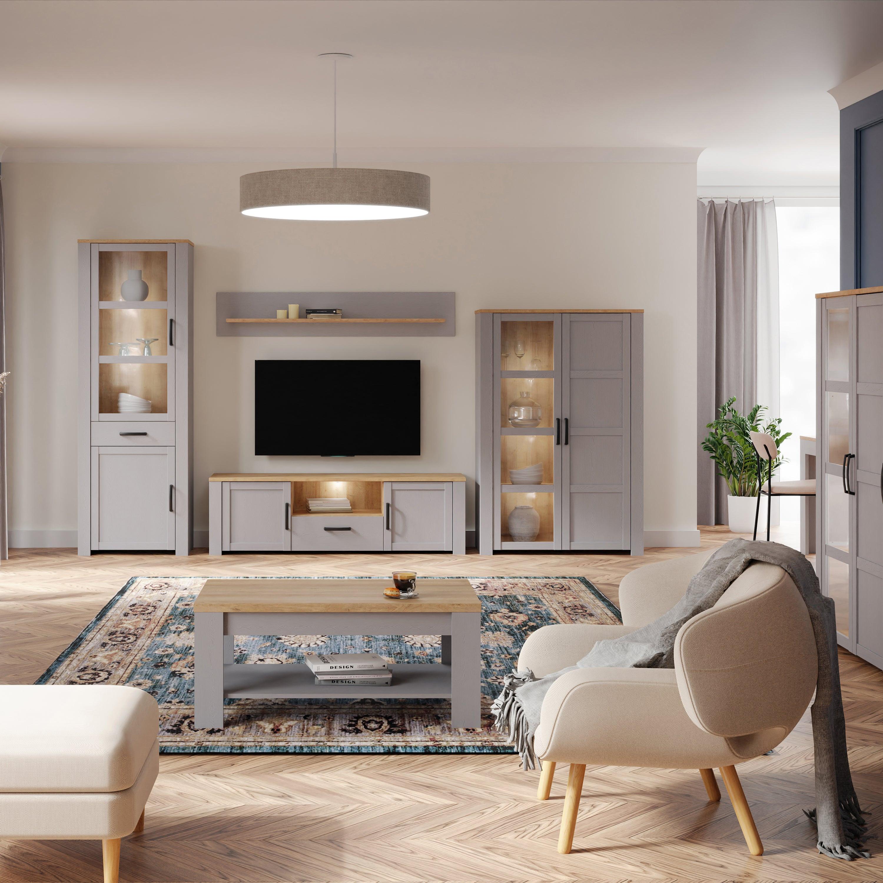 Bohol Display Cabinet inc. 2x LED Lights in Riviera Oak/Grey Oak - image 5