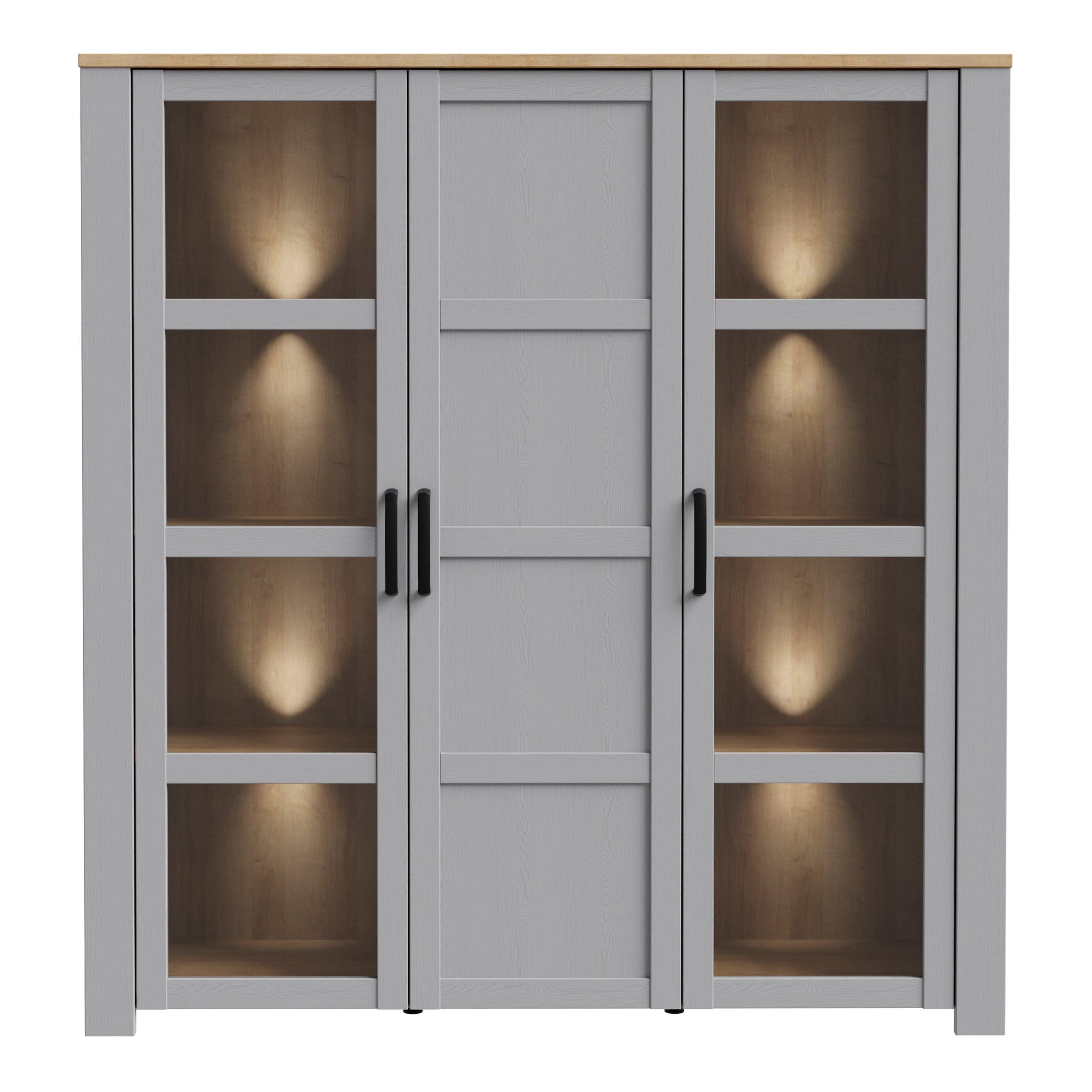 Bohol Large Display Cabinet inc. 4x LED Lights in Riviera Oak/Grey Oak - image 2
