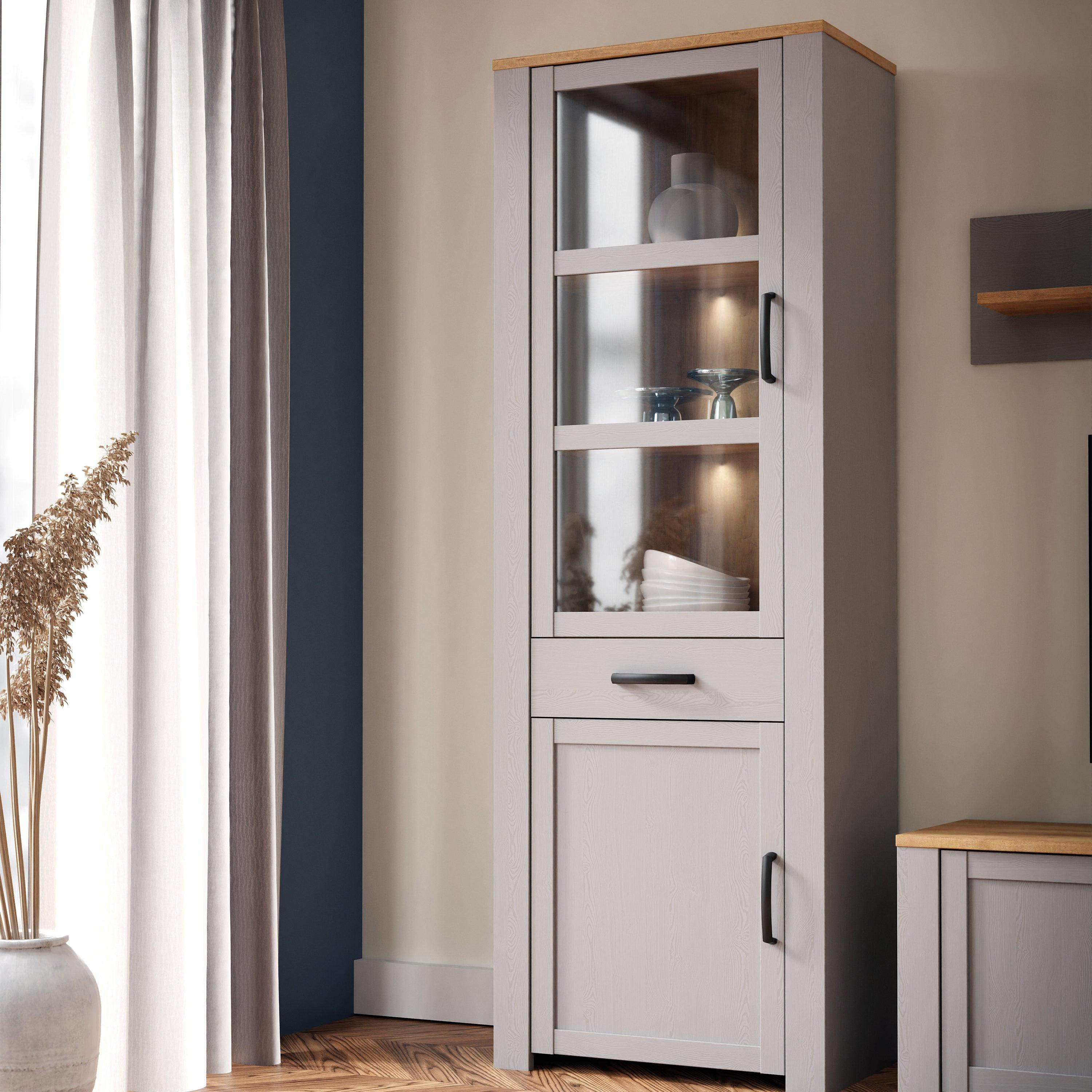 Bohol Narrow Display Cabinet inc. 2x LED Lights in Riviera Oak/Grey Oak - image 6