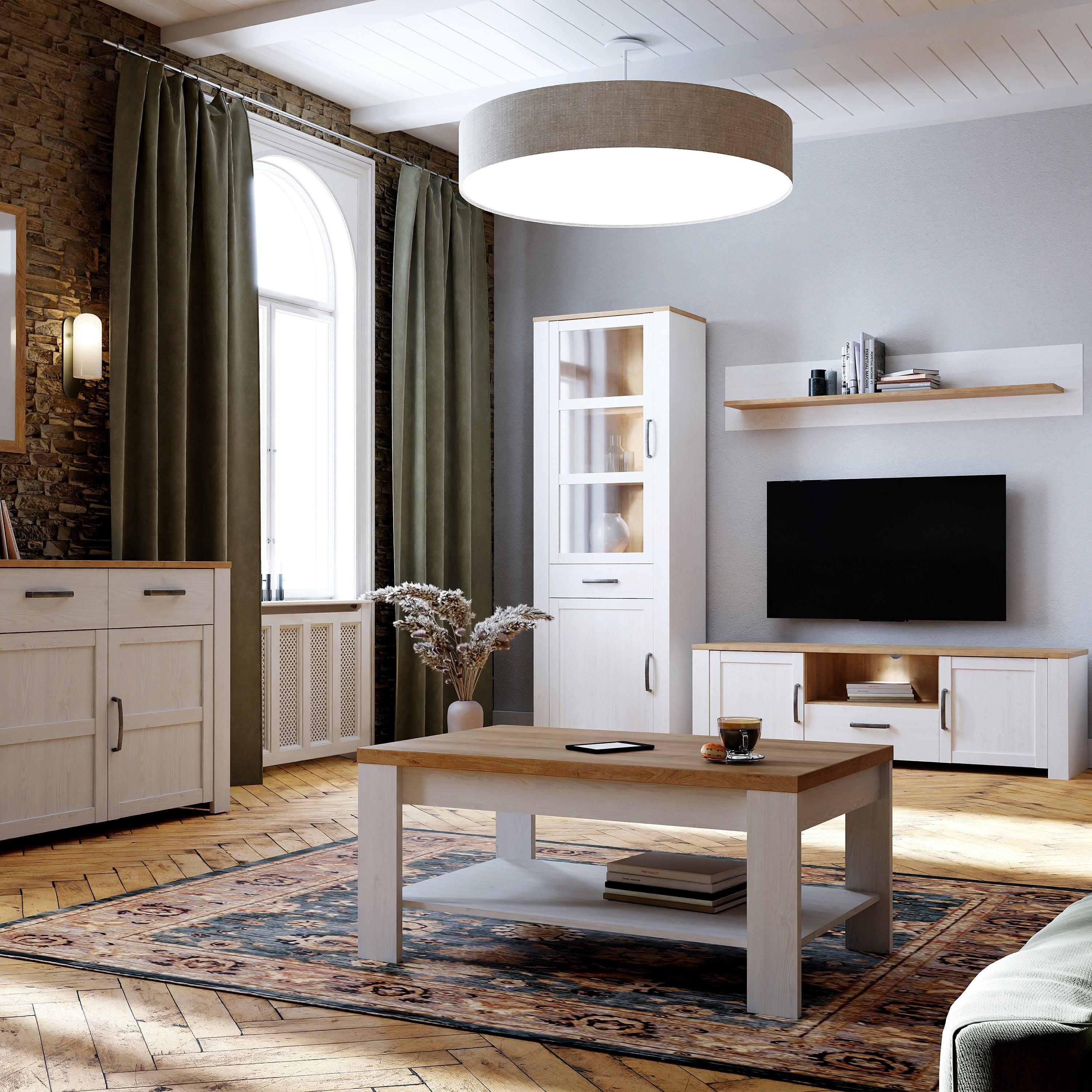 Bohol Narrow Display Cabinet inc. 2x LED Lights in Riviera Oak/White - image 5