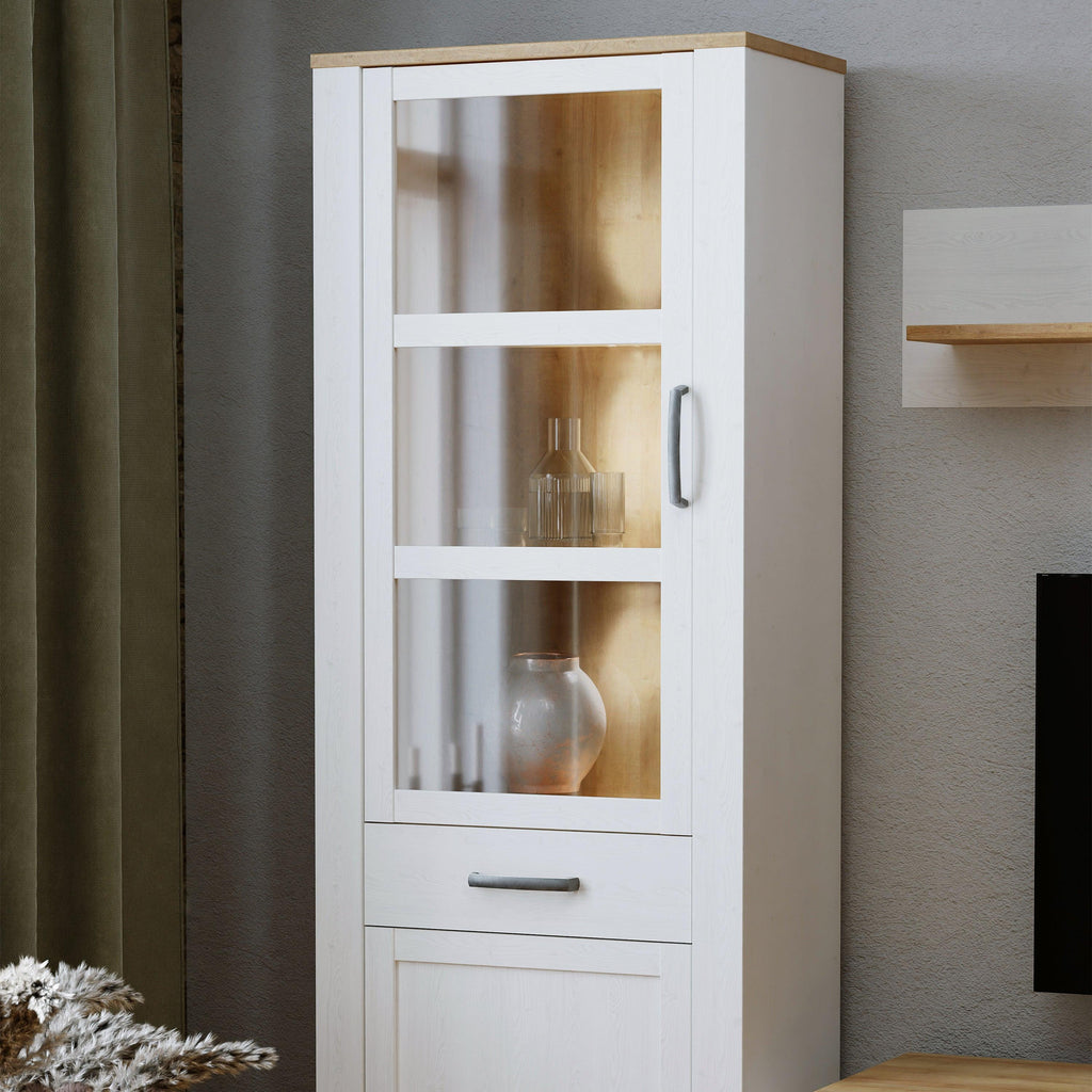 Bohol Narrow Display Cabinet inc. 2x LED Lights in Riviera Oak/White - image 7