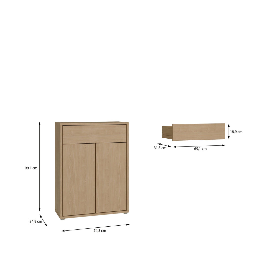 Alice Springs Shoe Cabinet with 2 Doors Push-to-Open & 1 Drawer Push-to-Open in Elegancia Oak - image 9