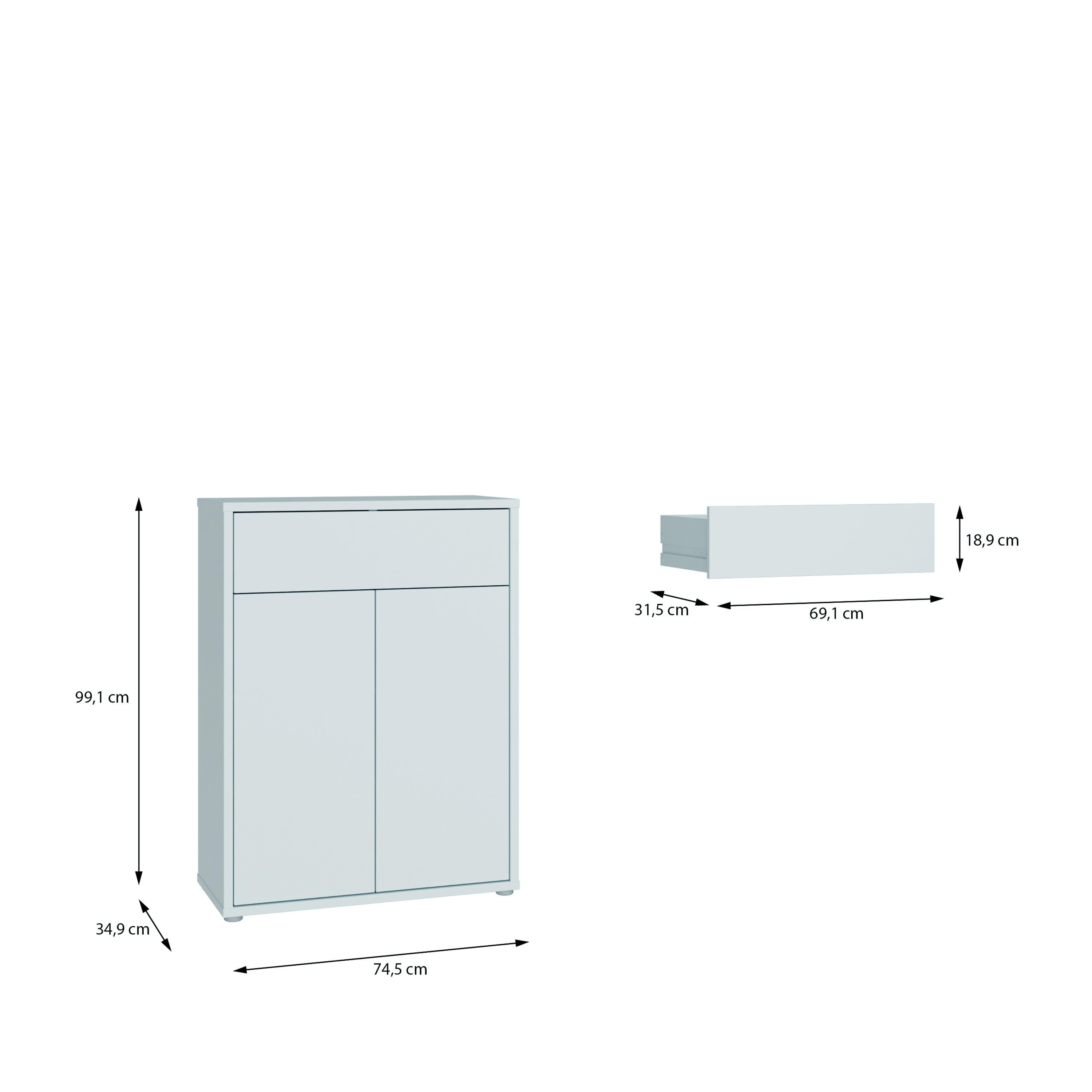 Alice Springs Shoe Cabinet with 2 Doors Push-to-Open & 1 Drawer Push-to-Open in Light Grey - image 9