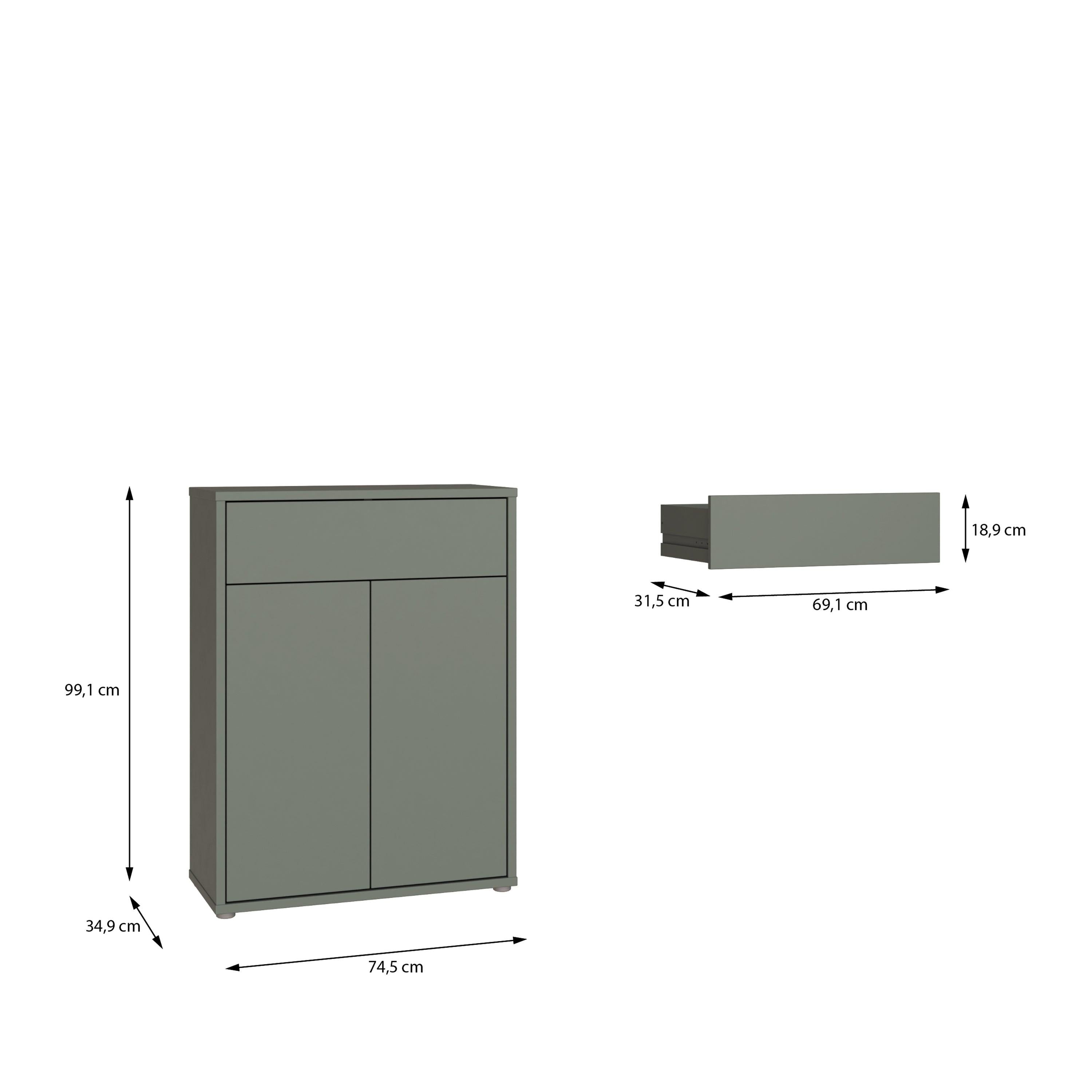 Alice Springs Shoe Cabinet with 2 Doors Push-to-Open & 1 Drawer Push-to-Open in Sage Green - image 9