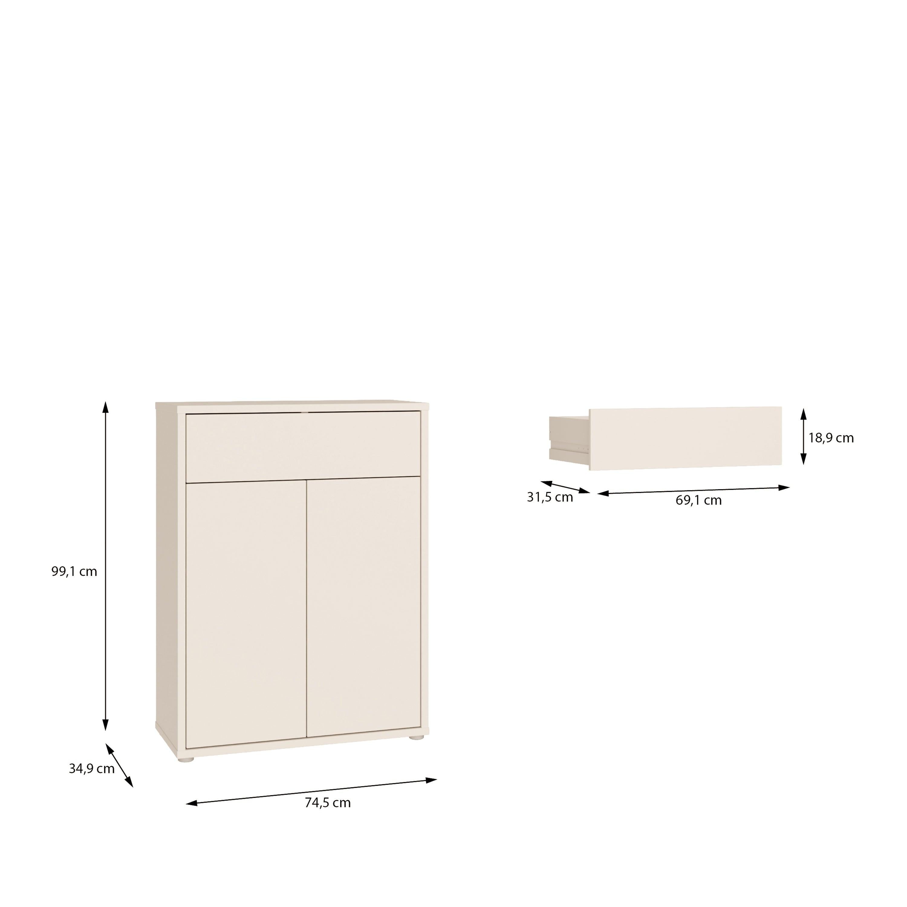 Alice Springs Compact Shoe Cabinet with 2 Doors Push-to-Open & 1 Drawer Push-to-Open in Sand - image 9