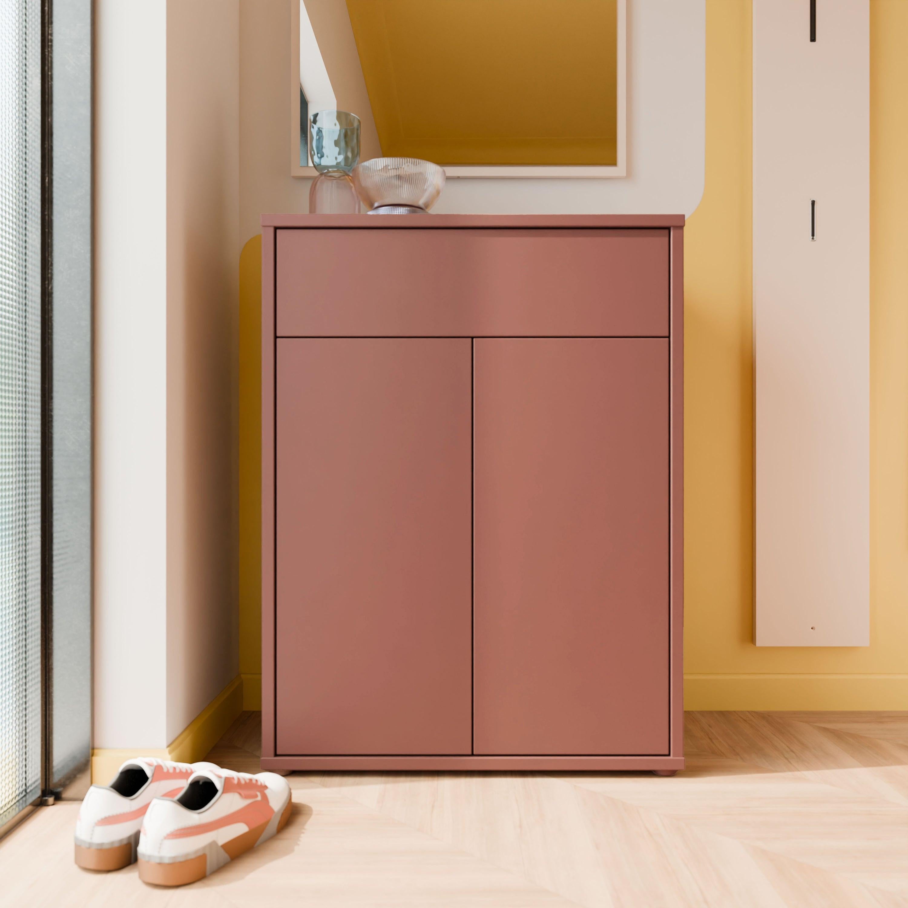 Alice Springs Compact Shoe Cabinet with 2 Doors Push-to-Open & 1 Drawer Push-to-Open in Terracotta - image 6
