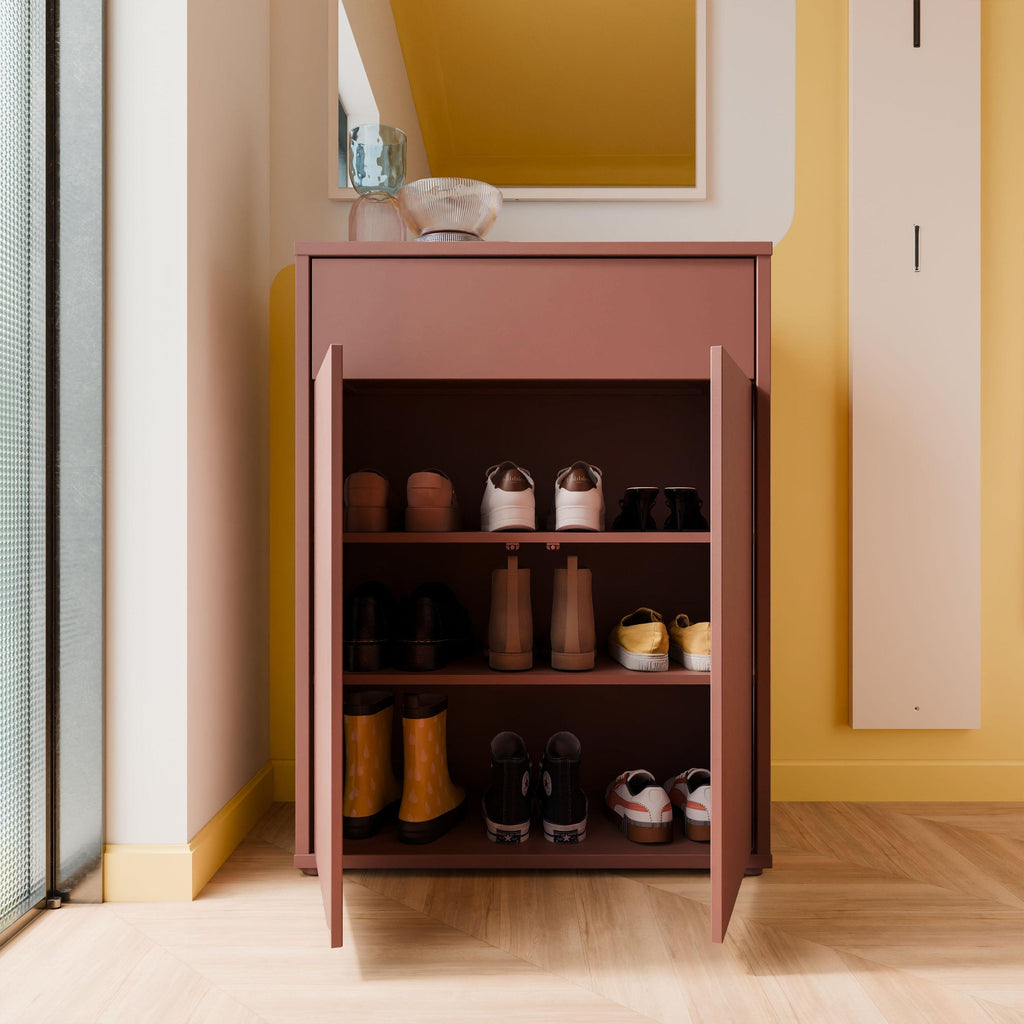 Alice Springs Compact Shoe Cabinet with 2 Doors Push-to-Open & 1 Drawer Push-to-Open in Terracotta - image 7