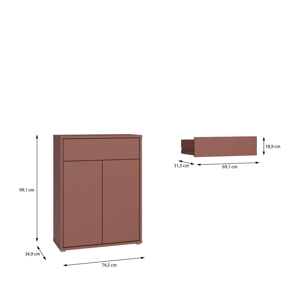Alice Springs Compact Shoe Cabinet with 2 Doors Push-to-Open & 1 Drawer Push-to-Open in Terracotta - image 9