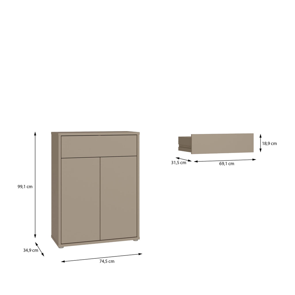 Alice Springs Compact Shoe Cabinet with 2 Doors Push-to-Open & 1 Drawer Push-to-Open in Taupe - image 9