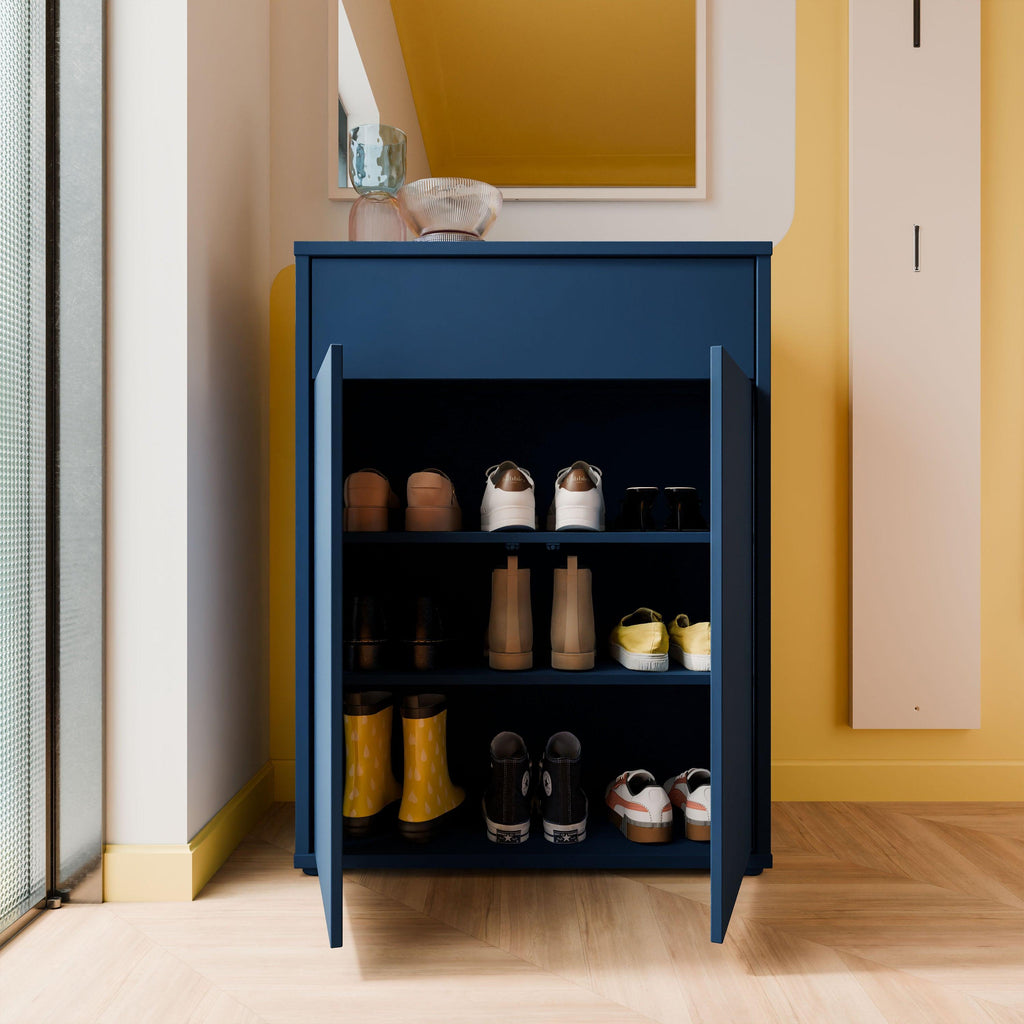 Alice Springs Compact Shoe Cabinet with 2 Doors Push-to-Open & 1 Drawer Push-to-Open in Night Blue - image 7