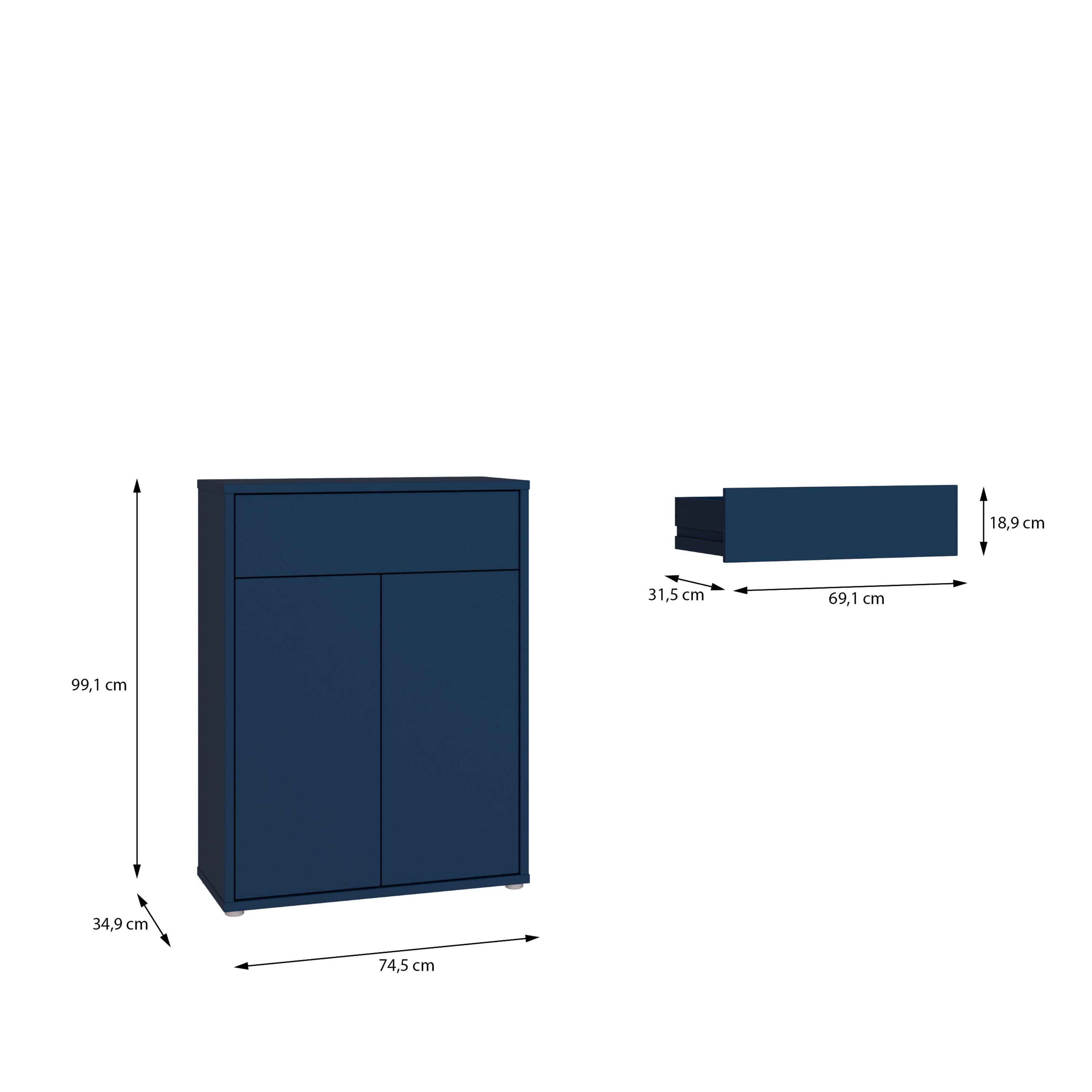 Alice Springs Compact Shoe Cabinet with 2 Doors Push-to-Open & 1 Drawer Push-to-Open in Night Blue - image 9