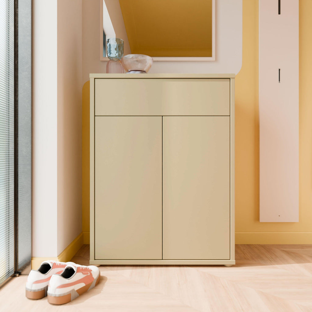 Alice Springs Compact Shoe Cabinet with 2 Doors Push-to-Open & 1 Drawer Push-to-Open in Butter Yellow - image 6