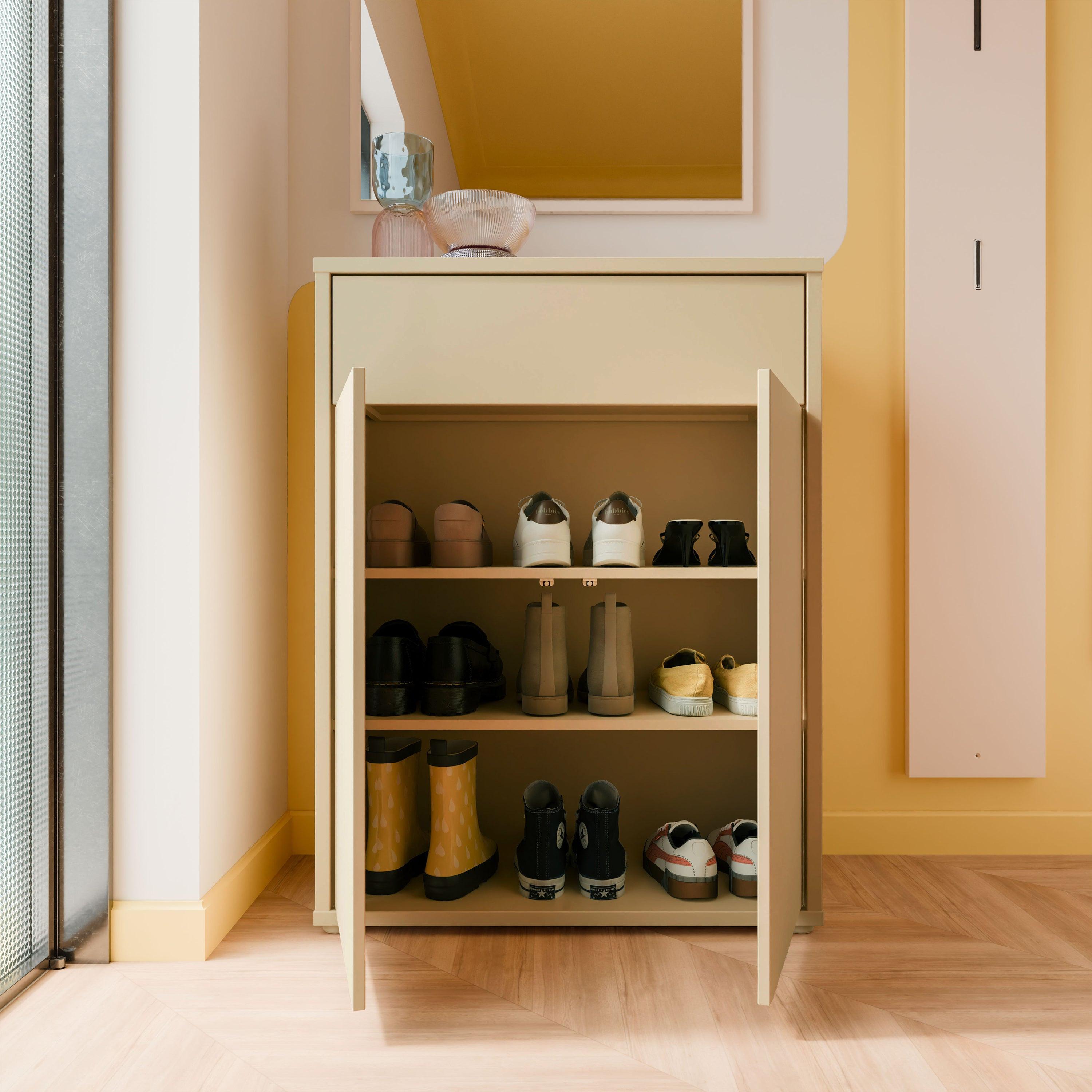 Alice Springs Compact Shoe Cabinet with 2 Doors Push-to-Open & 1 Drawer Push-to-Open in Butter Yellow - image 7