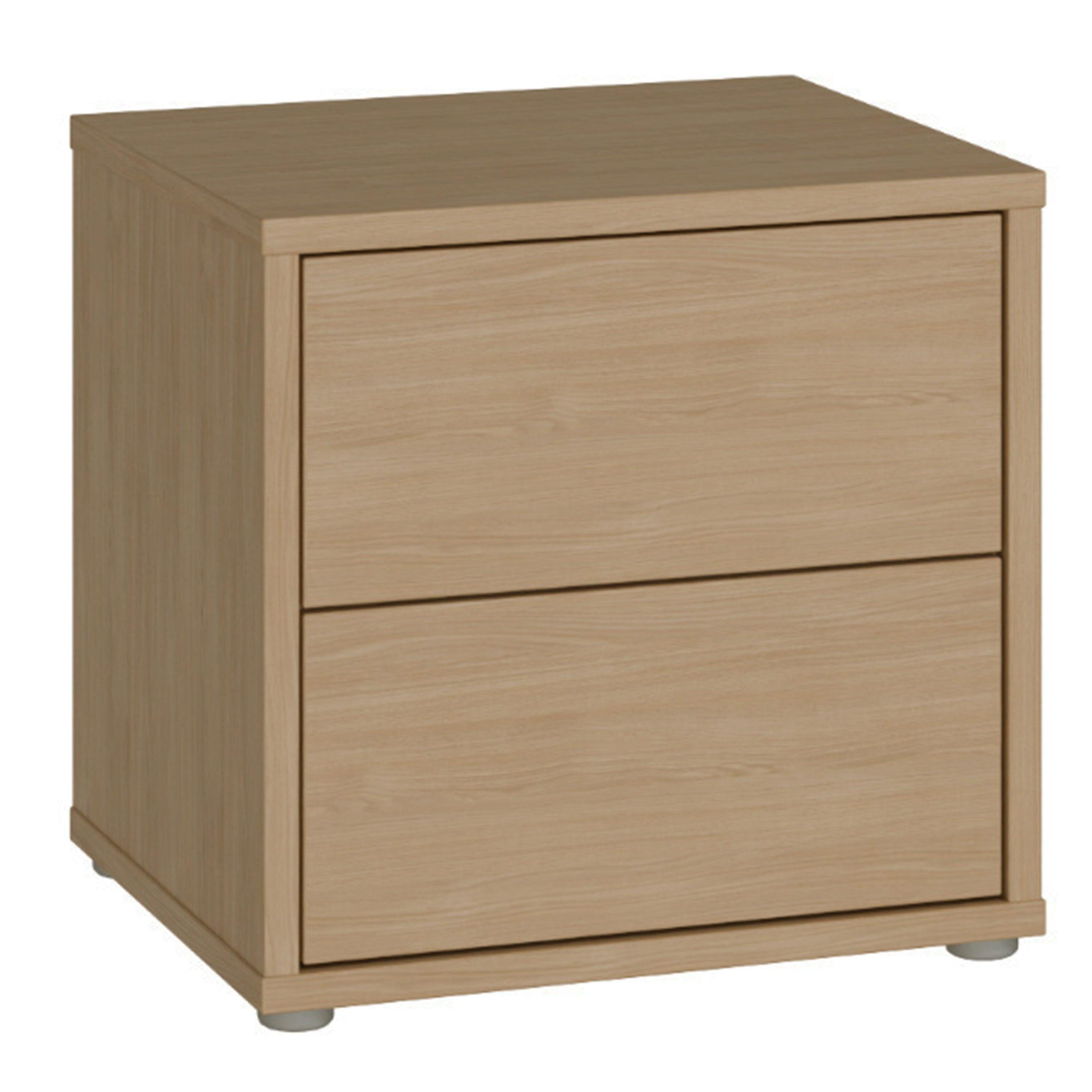 Alice Springs Low Bedside Cabinet with 2 Drawers Push-to-Open in Elegancia Oak