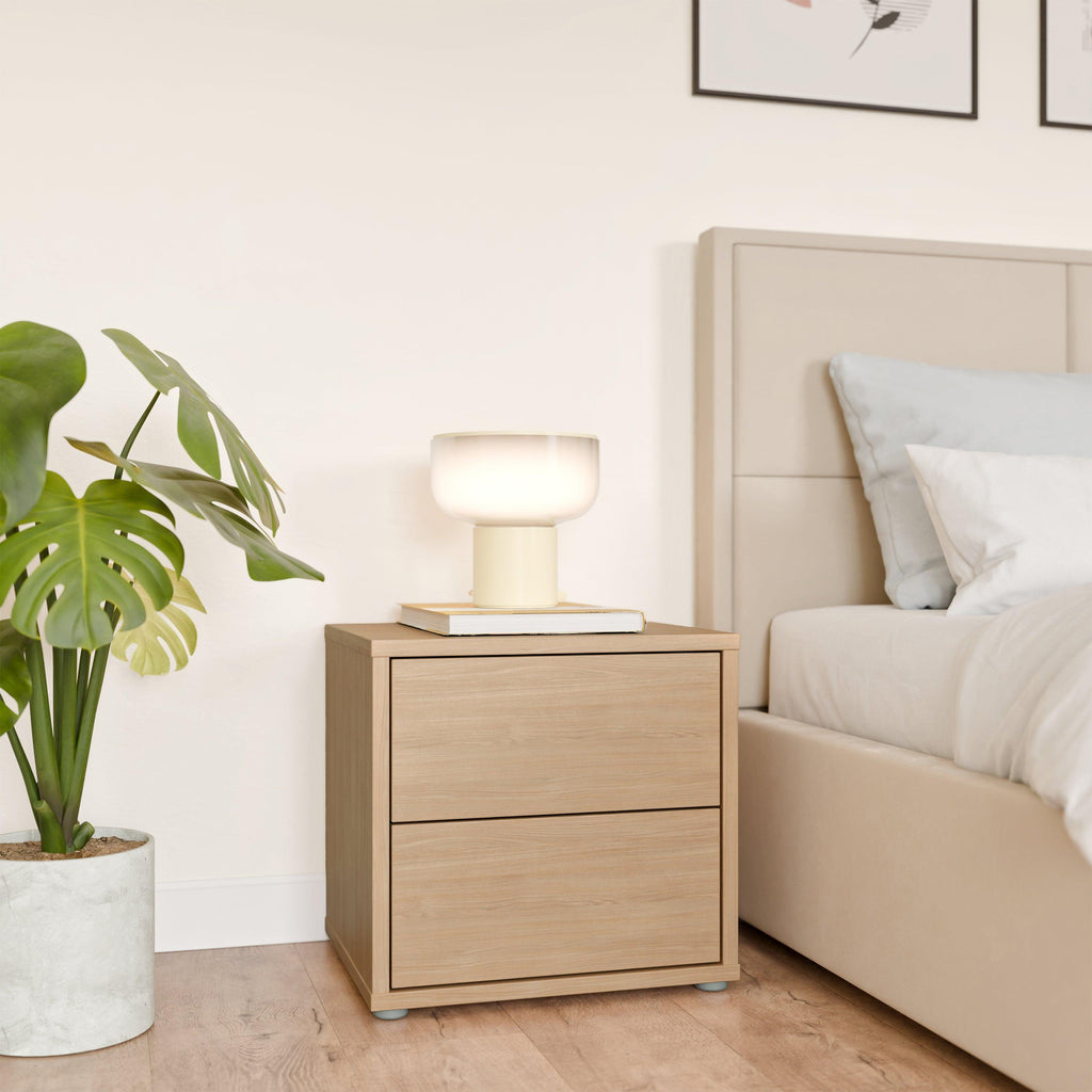 Alice Springs Low Bedside Cabinet with 2 Drawers Push-to-Open in Elegancia Oak - image 6