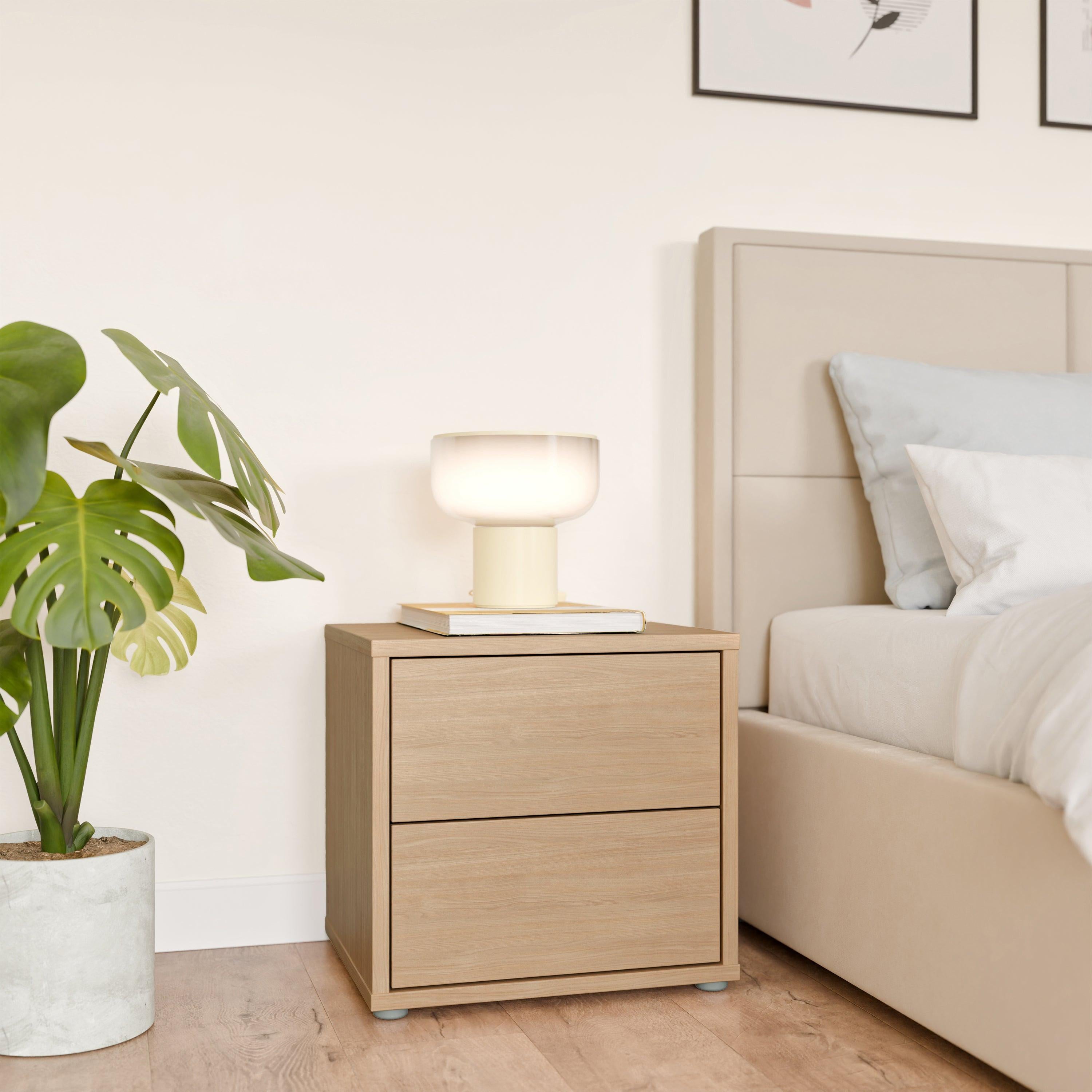 Alice Springs Low Bedside Cabinet with 2 Drawers Push-to-Open in Elegancia Oak - image 6