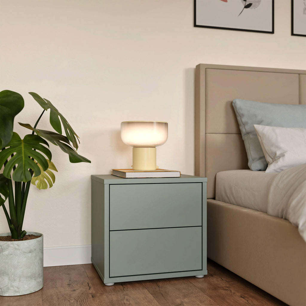 Alice Springs Low Bedside Cabinet with 2 Drawers Push-to-Open in Sage Green - image 6