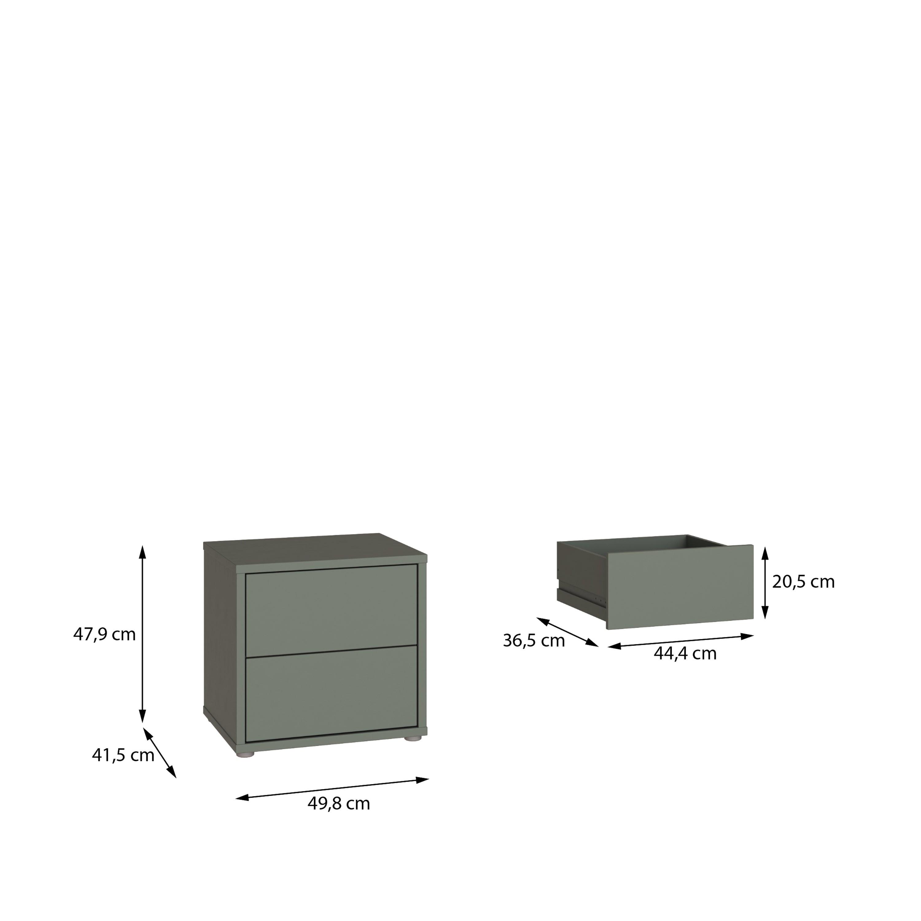 Alice Springs Low Bedside Cabinet with 2 Drawers Push-to-Open in Sage Green - image 7