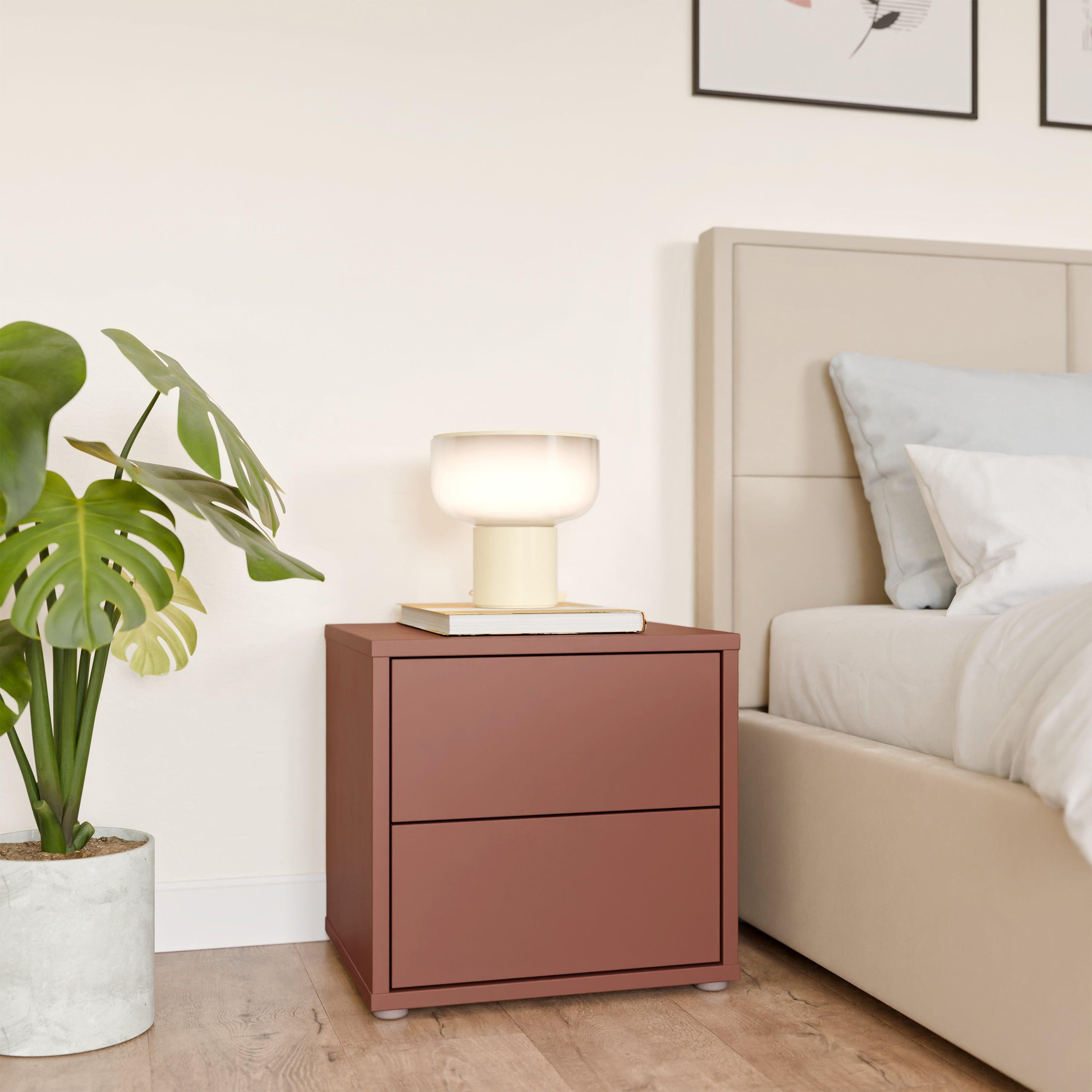 Alice Springs Low Bedside Cabinet with 2 Drawers Push-to-Open in Terracotta - image 6