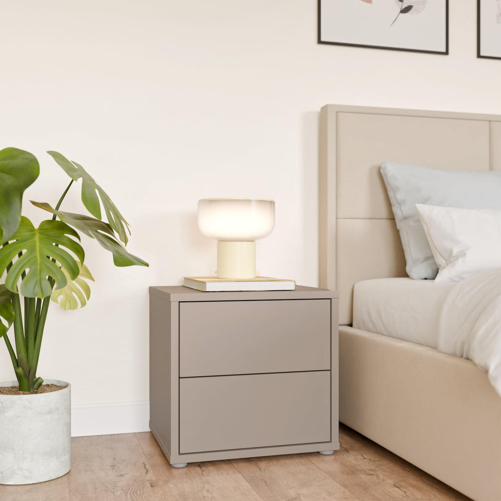 Alice Springs Low Bedside Cabinet with 2 Drawers Push-to-Open in Taupe - image 6