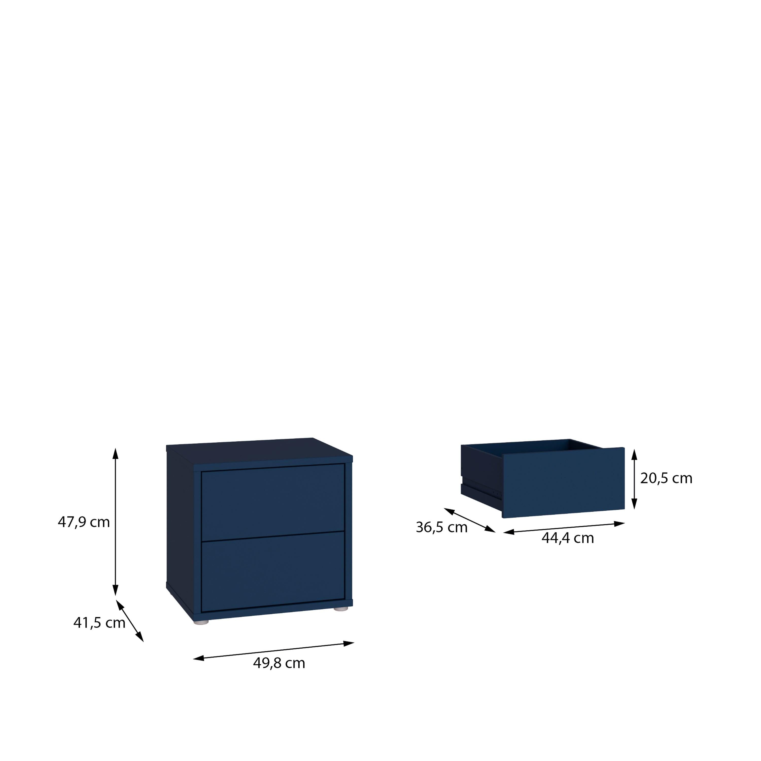 Alice Springs Low Bedside Cabinet with 2 Drawers Push-to-Open in Night Blue - image 7