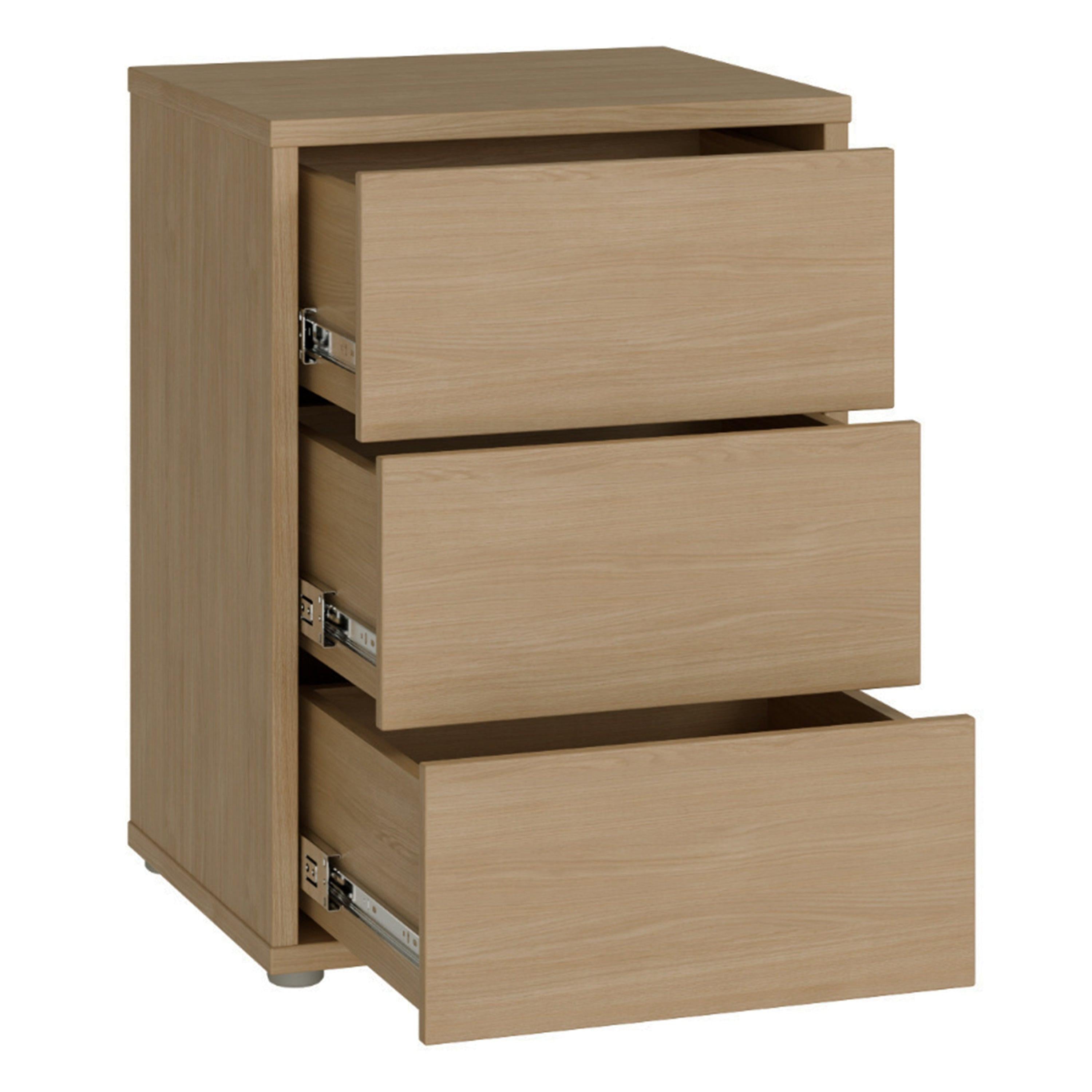 Alice Springs Bedside Cabinet with 3 Drawers Push-to-Open in Elegancia Oak - image 4