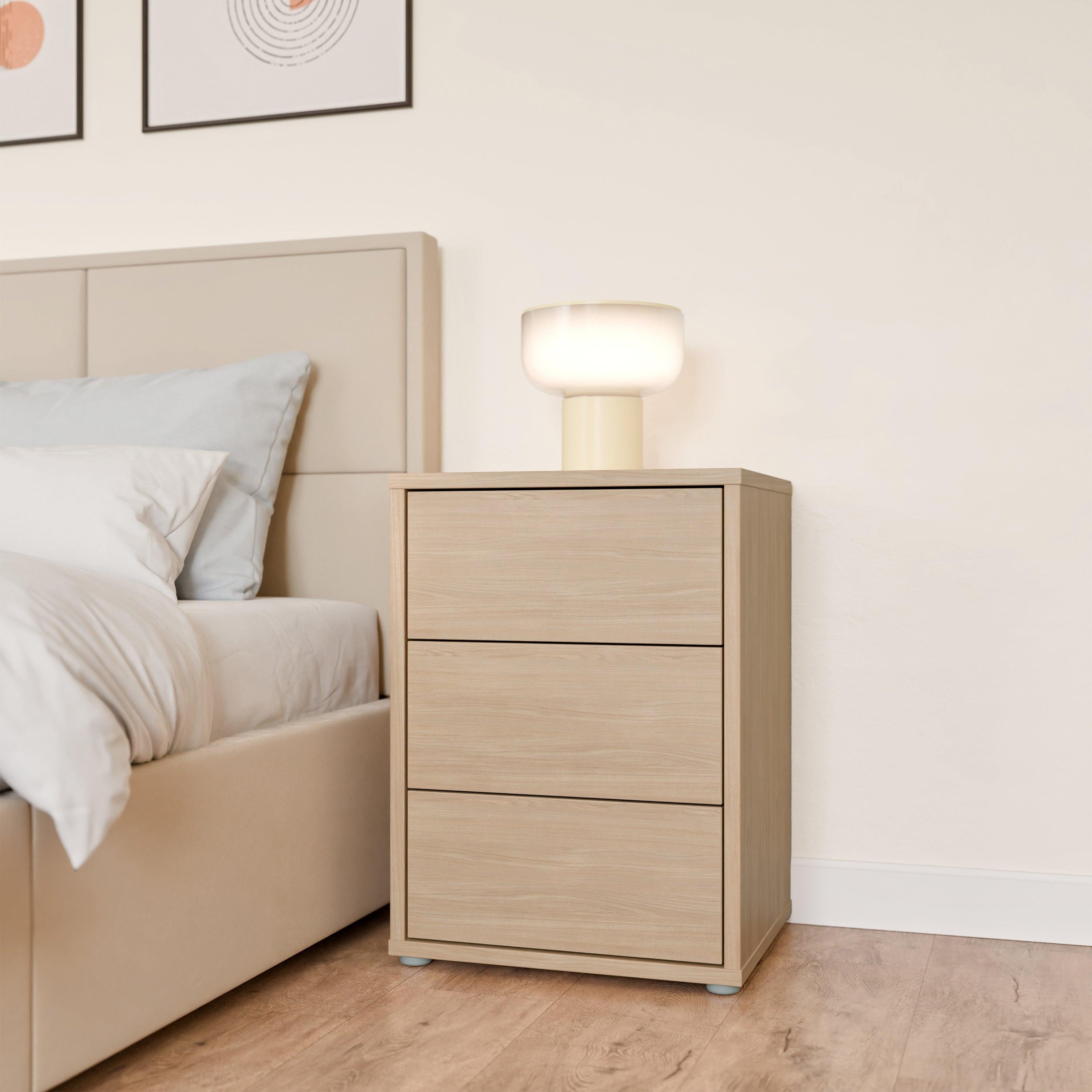 Alice Springs Bedside Cabinet with 3 Drawers Push-to-Open in Elegancia Oak - image 6