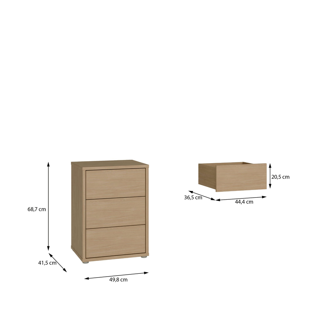 Alice Springs Bedside Cabinet with 3 Drawers Push-to-Open in Elegancia Oak - image 7