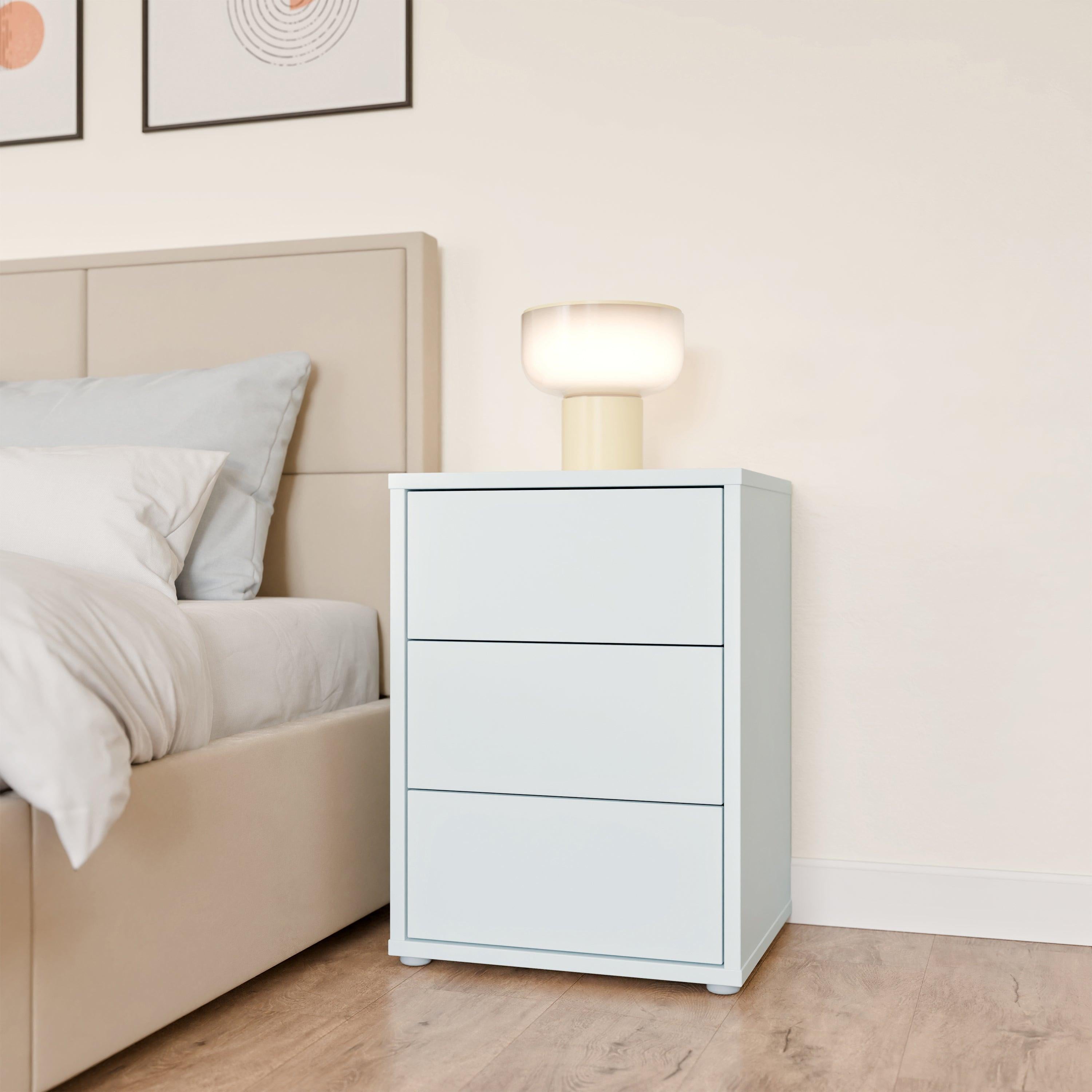Alice Springs Bedside Cabinet with 3 Drawers Push-to-Open in Light Grey - image 6