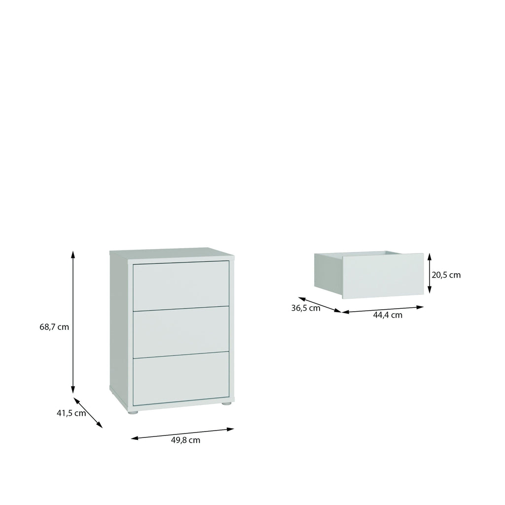 Alice Springs Bedside Cabinet with 3 Drawers Push-to-Open in Light Grey - image 7