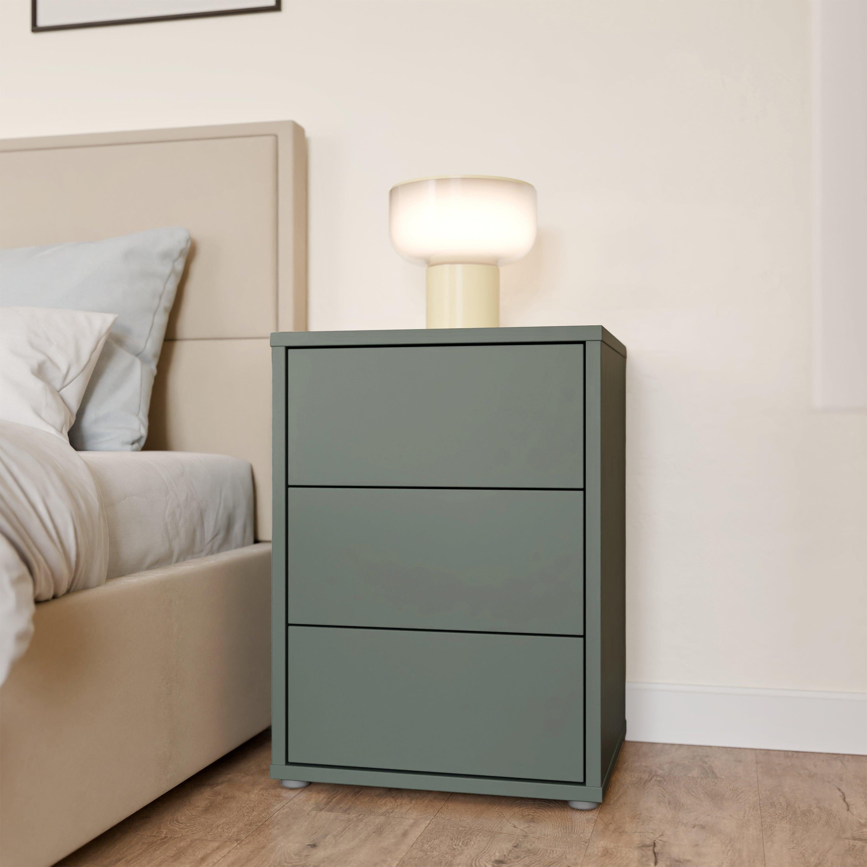 Alice Springs Bedside Cabinet with 3 Drawers Push-to-Open in Sage Green - image 6