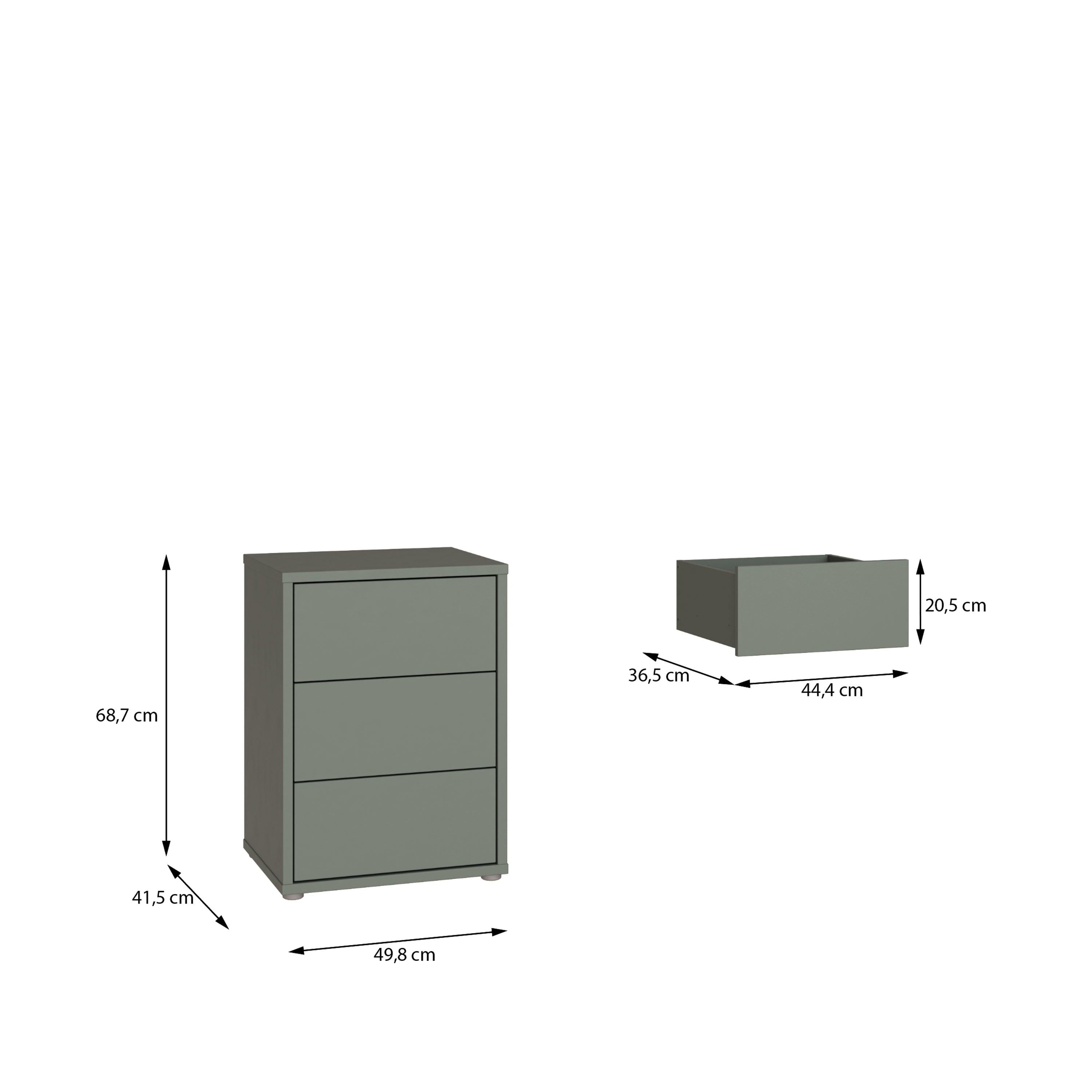 Alice Springs Bedside Cabinet with 3 Drawers Push-to-Open in Sage Green - image 7
