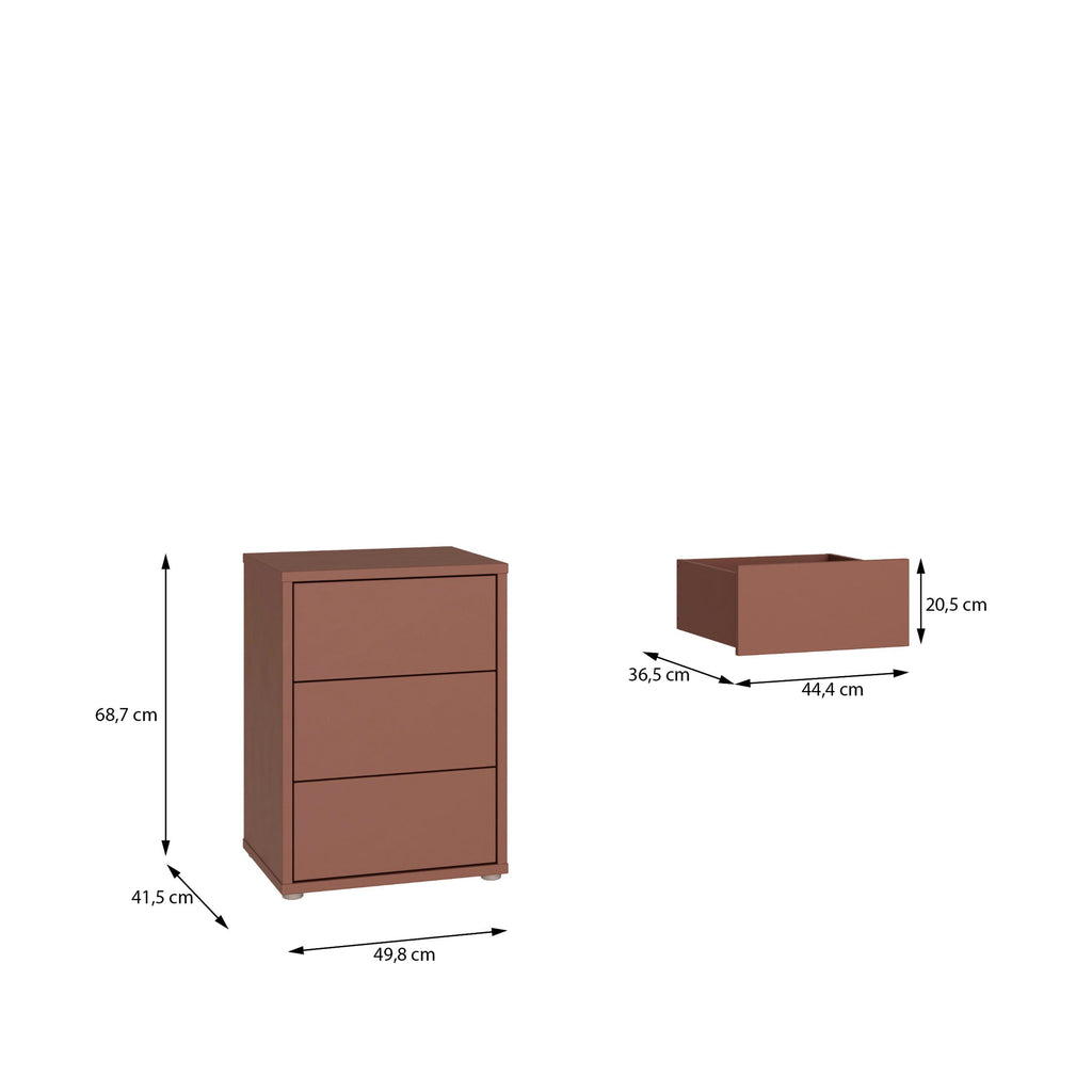 Alice Springs Bedside Cabinet with 3 Drawers Push-to-Open in Terracotta - image 7