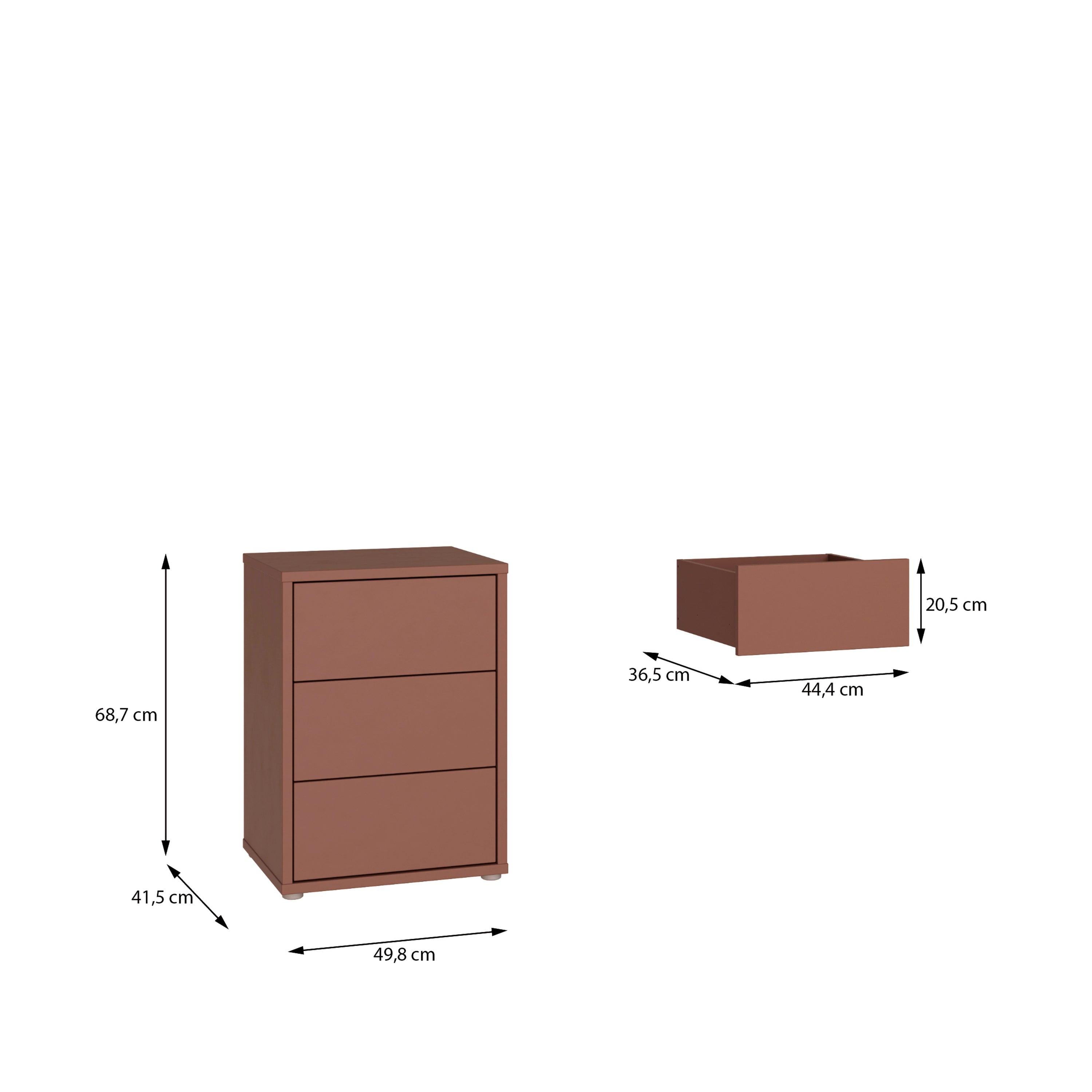 Alice Springs Bedside Cabinet with 3 Drawers Push-to-Open in Terracotta - image 7