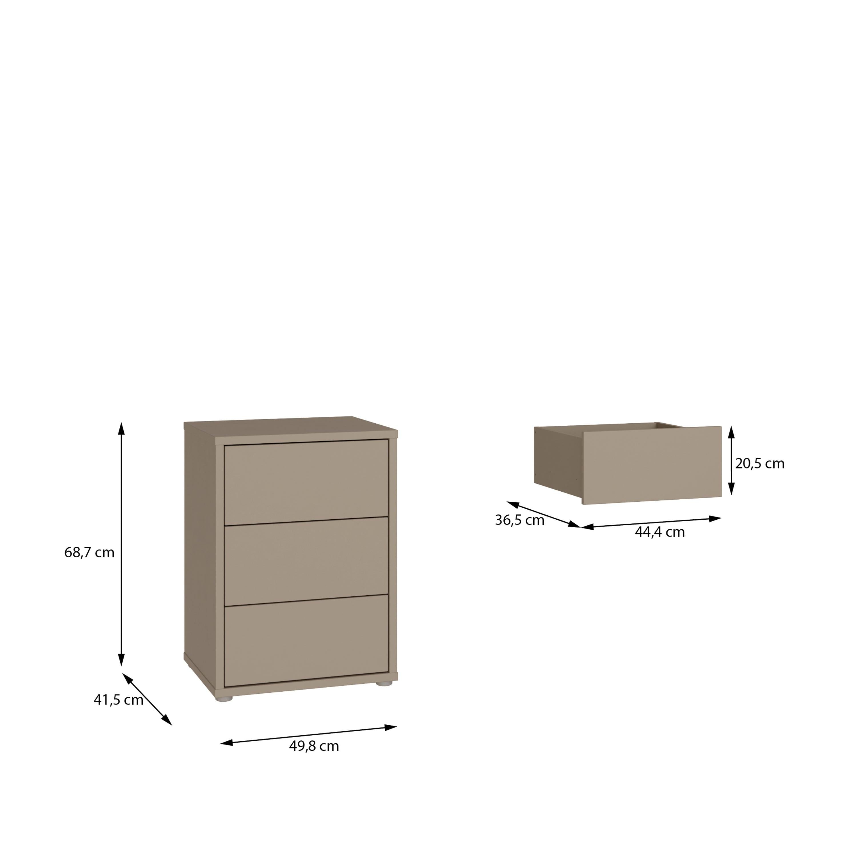 Alice Springs Bedside Cabinet with 3 Drawers Push-to-Open in Taupe - image 7