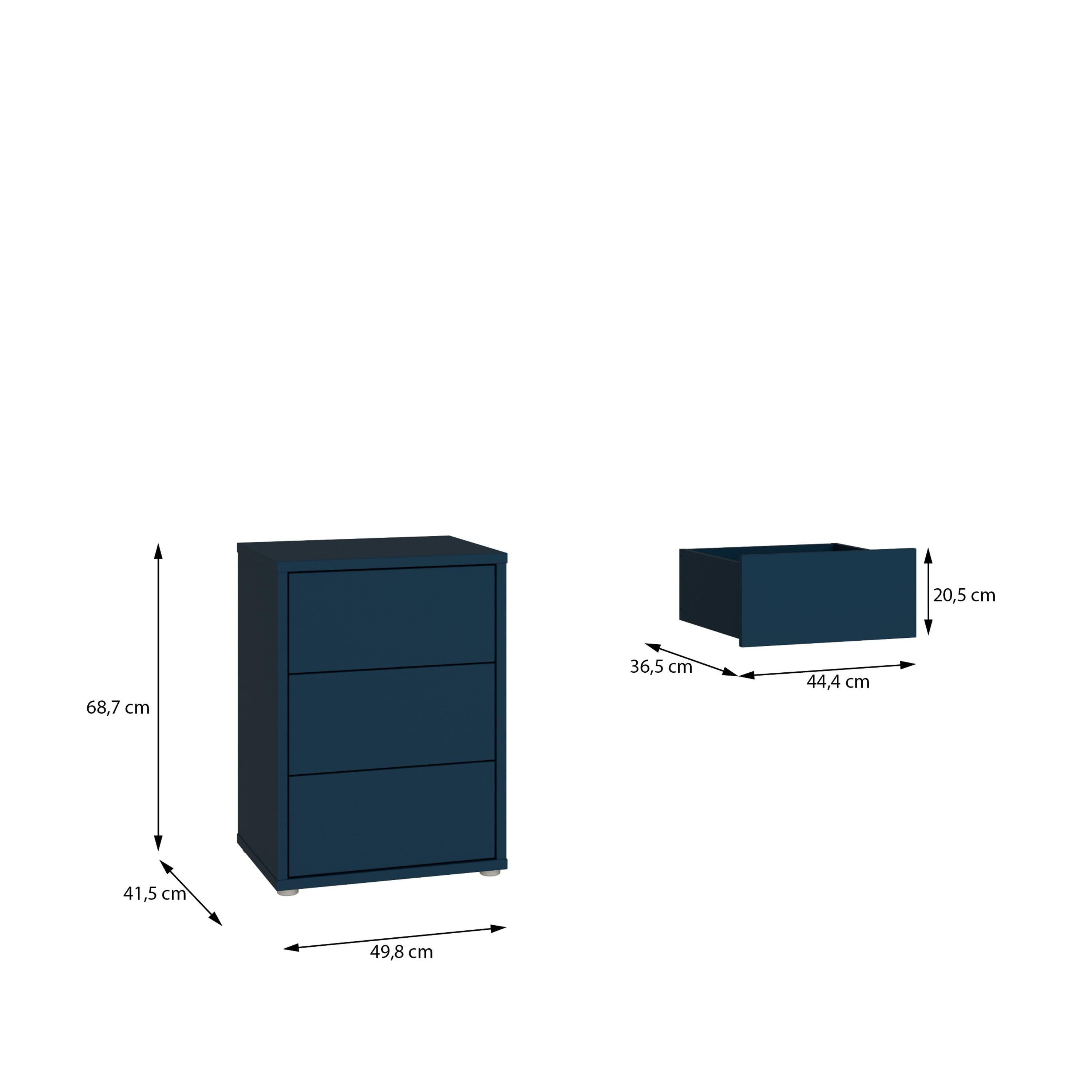 Alice Springs Bedside Cabinet with 3 Drawers Push-to-Open in Night Blue - image 7