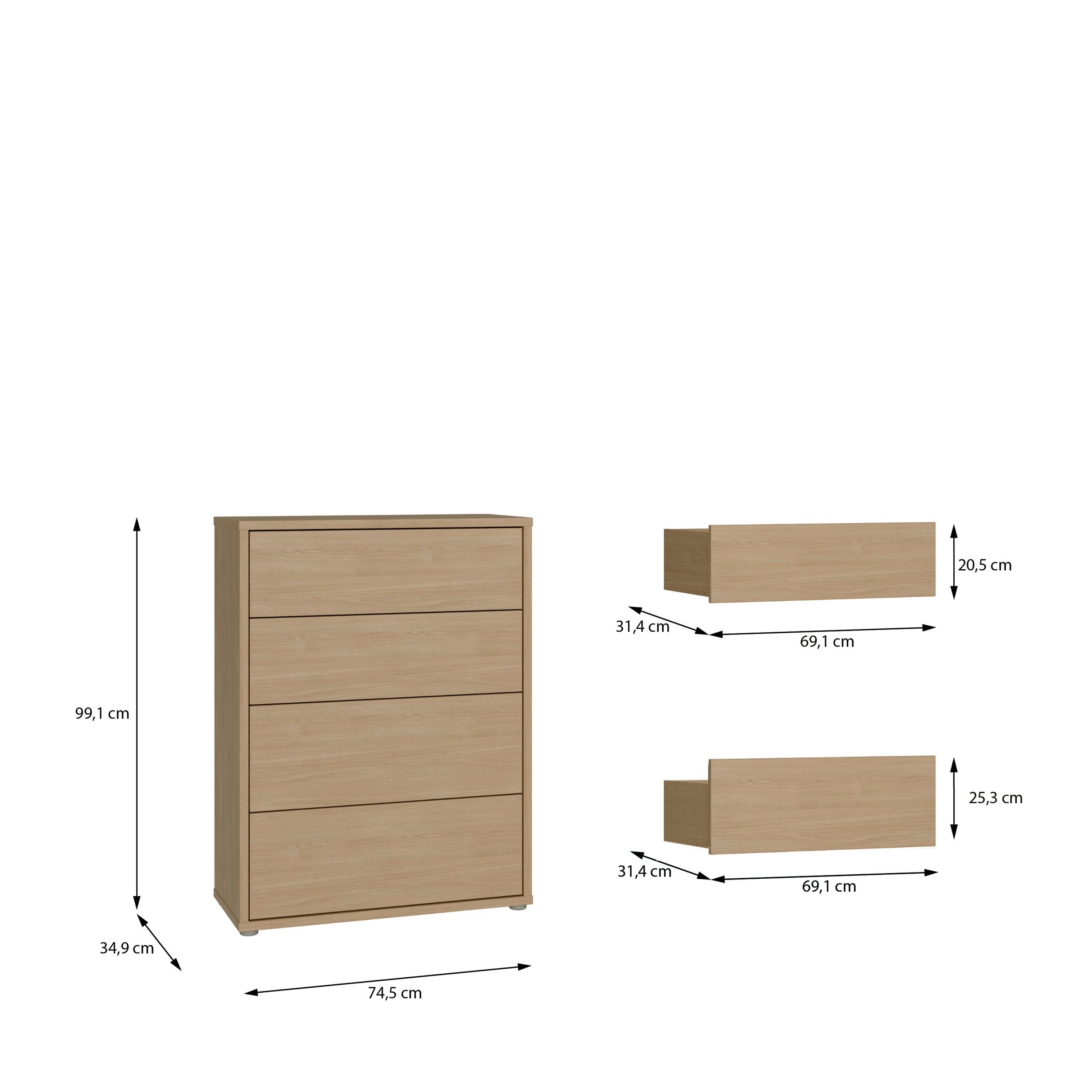 Alice Springs 4 Drawer Chest with Push-to-Open Drawers in Elegancia Oak and White - image 9