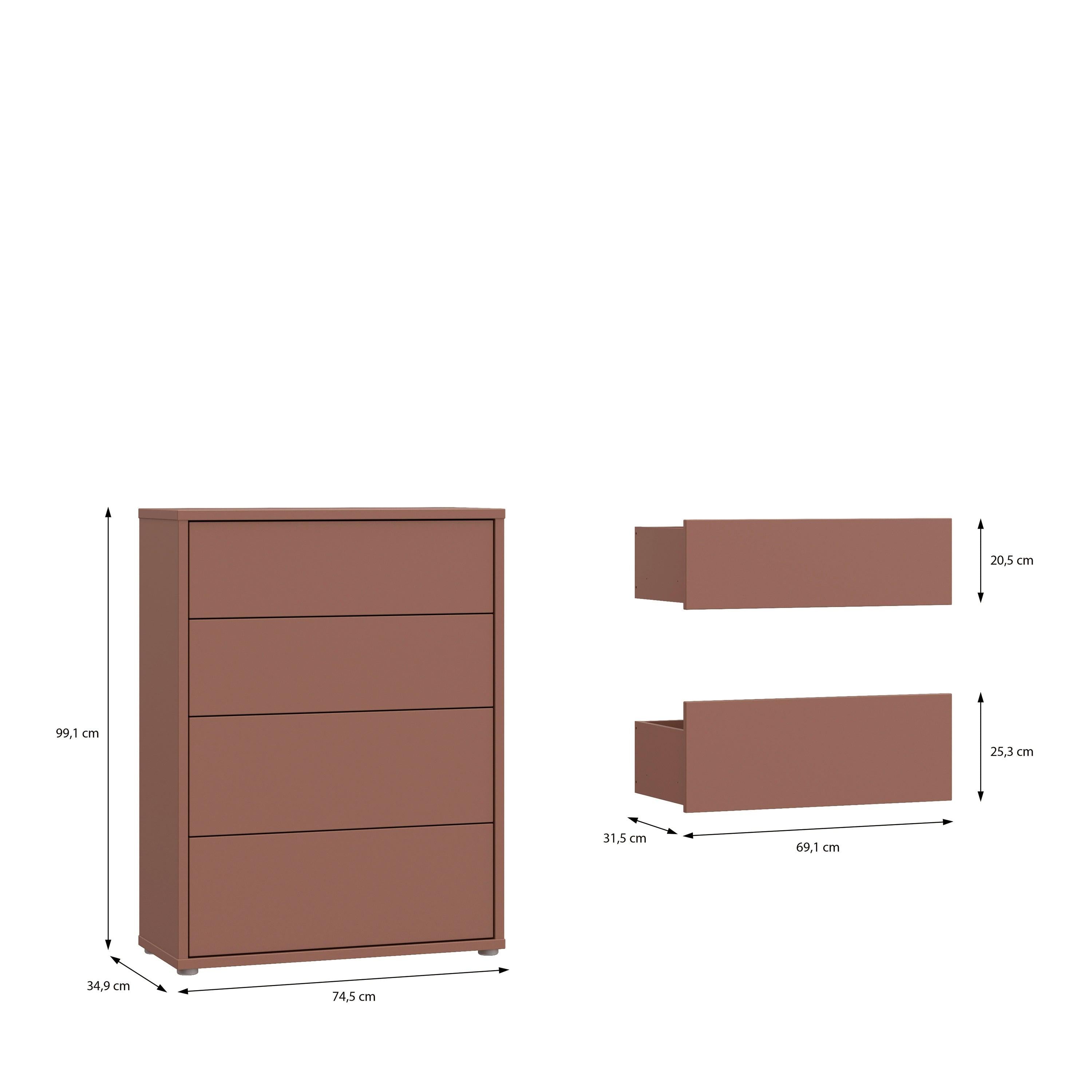 Alice Springs 4 Drawer Chest with Push-to-Open Drawers in Terracotta - image 9