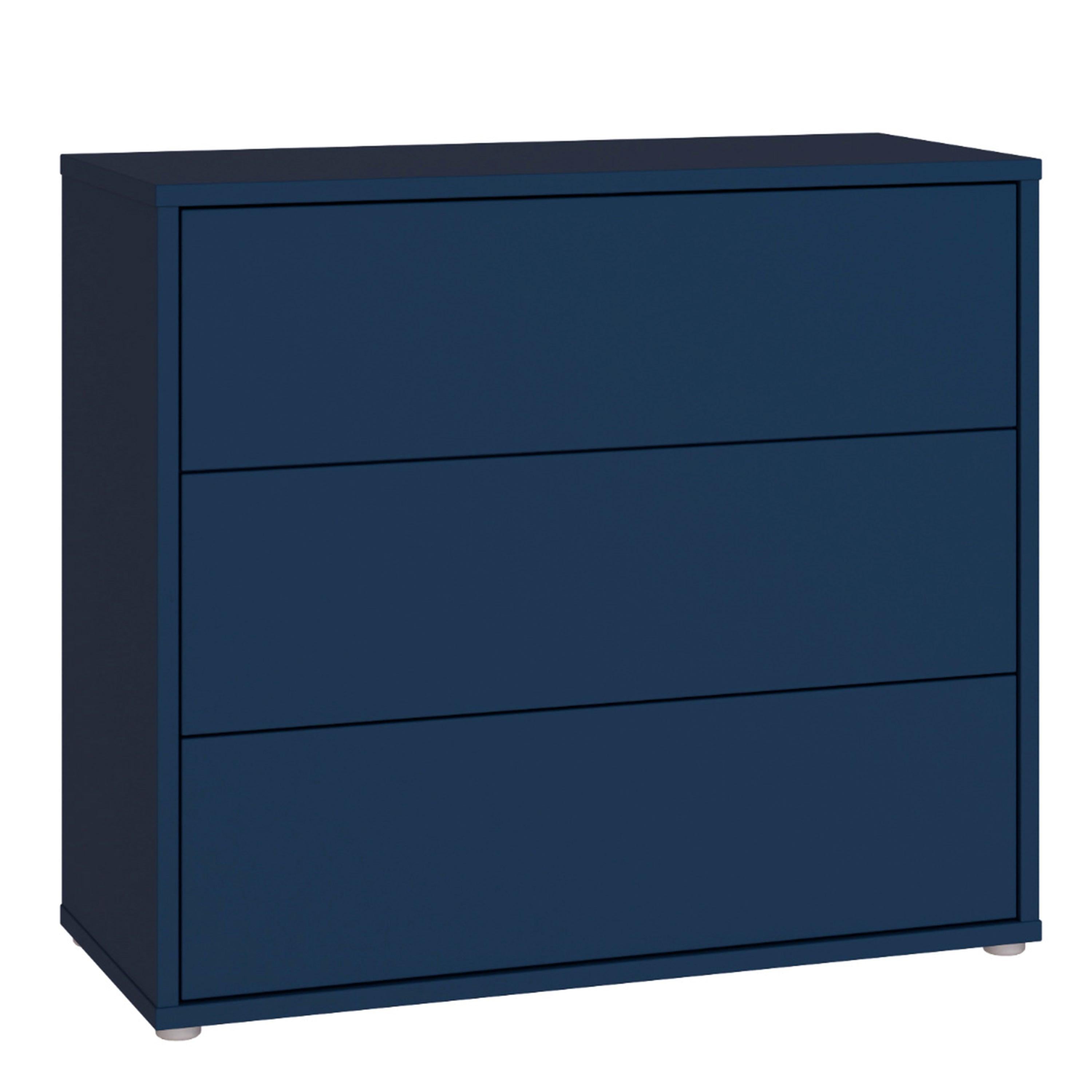 Alice Springs 3 Drawer Chest with Push-to-Open Drawers in Night Blue and White