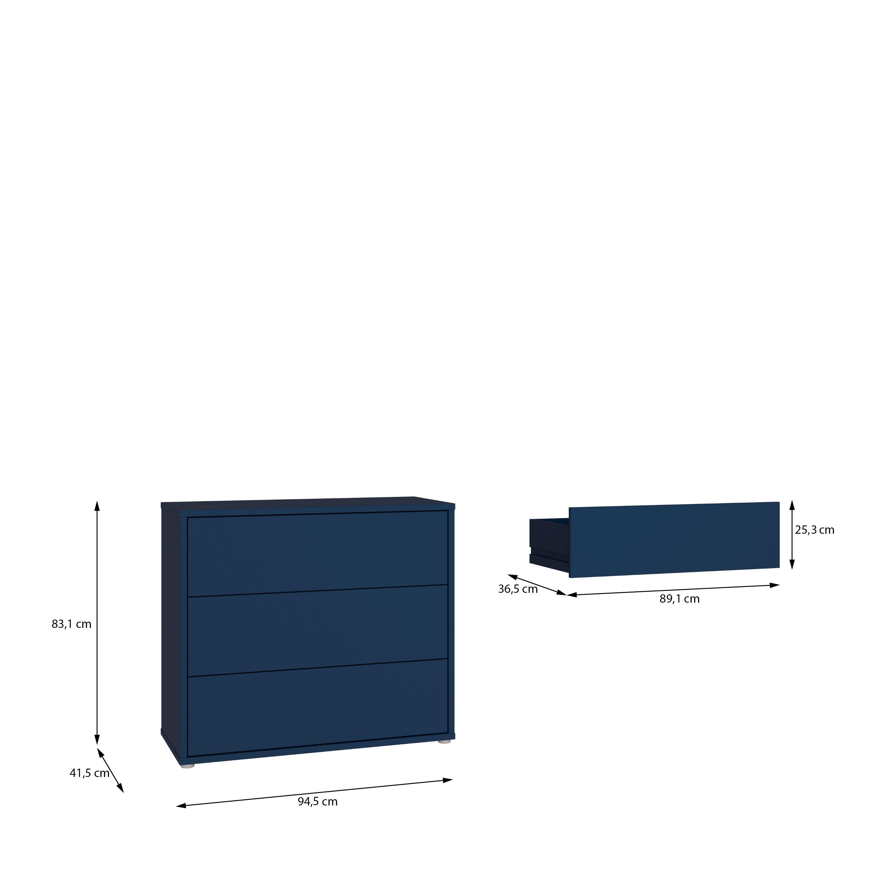 Alice Springs 3 Drawer Chest with Push-to-Open Drawers in Night Blue and White - image 7
