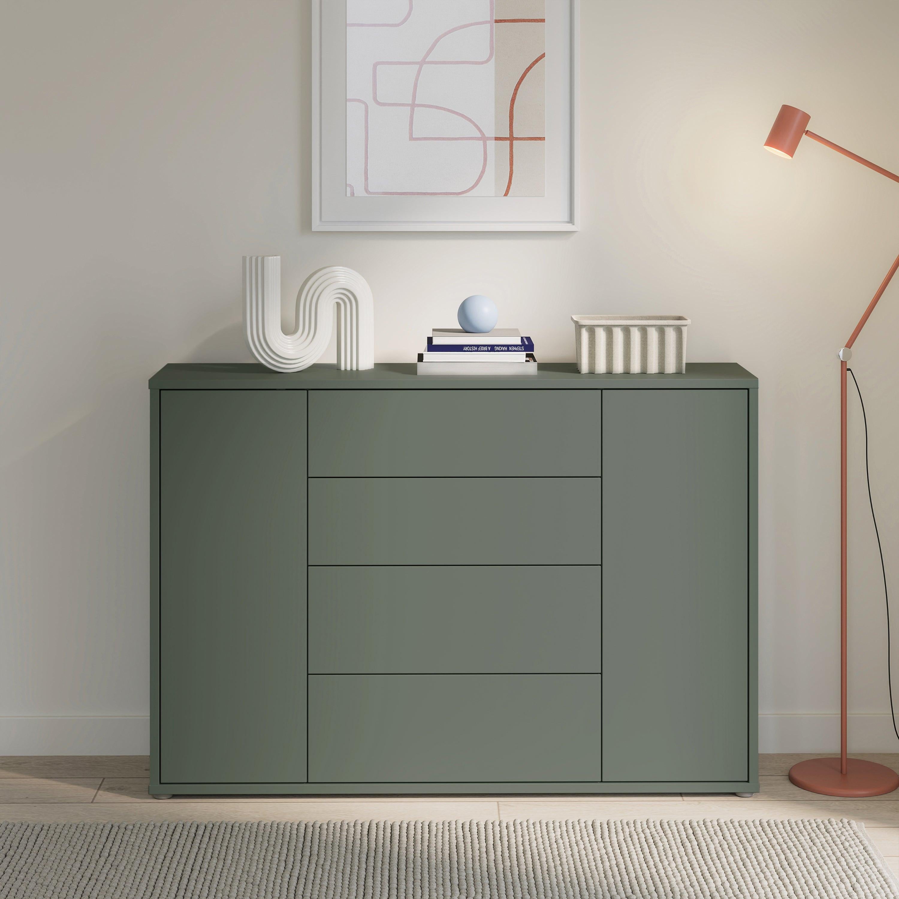 Alice Springs Wide Sideboard with 4 Drawers & 2 Doors with Push-to-Open in Sage Green - image 6