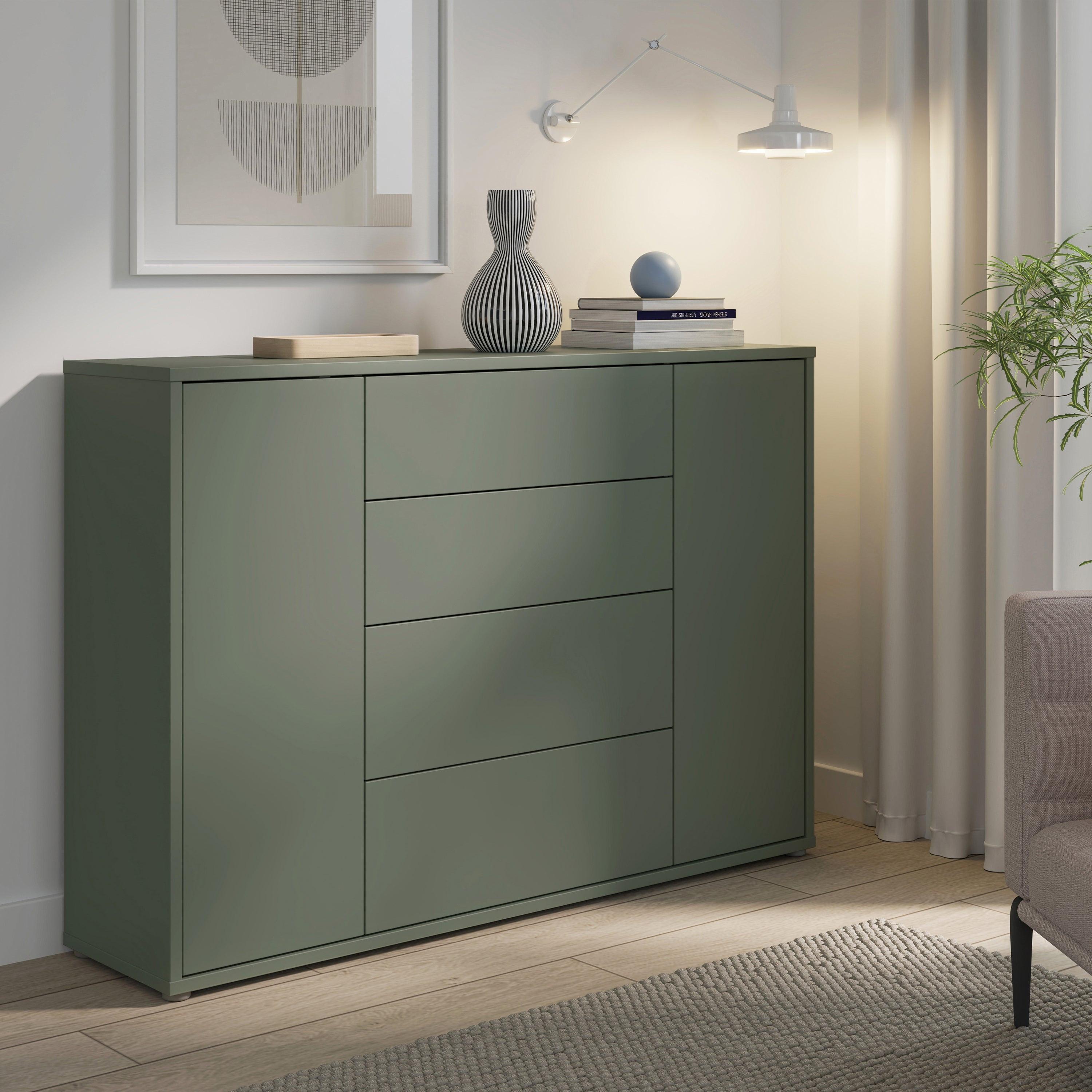 Alice Springs Wide Sideboard with 4 Drawers & 2 Doors with Push-to-Open in Sage Green - image 7
