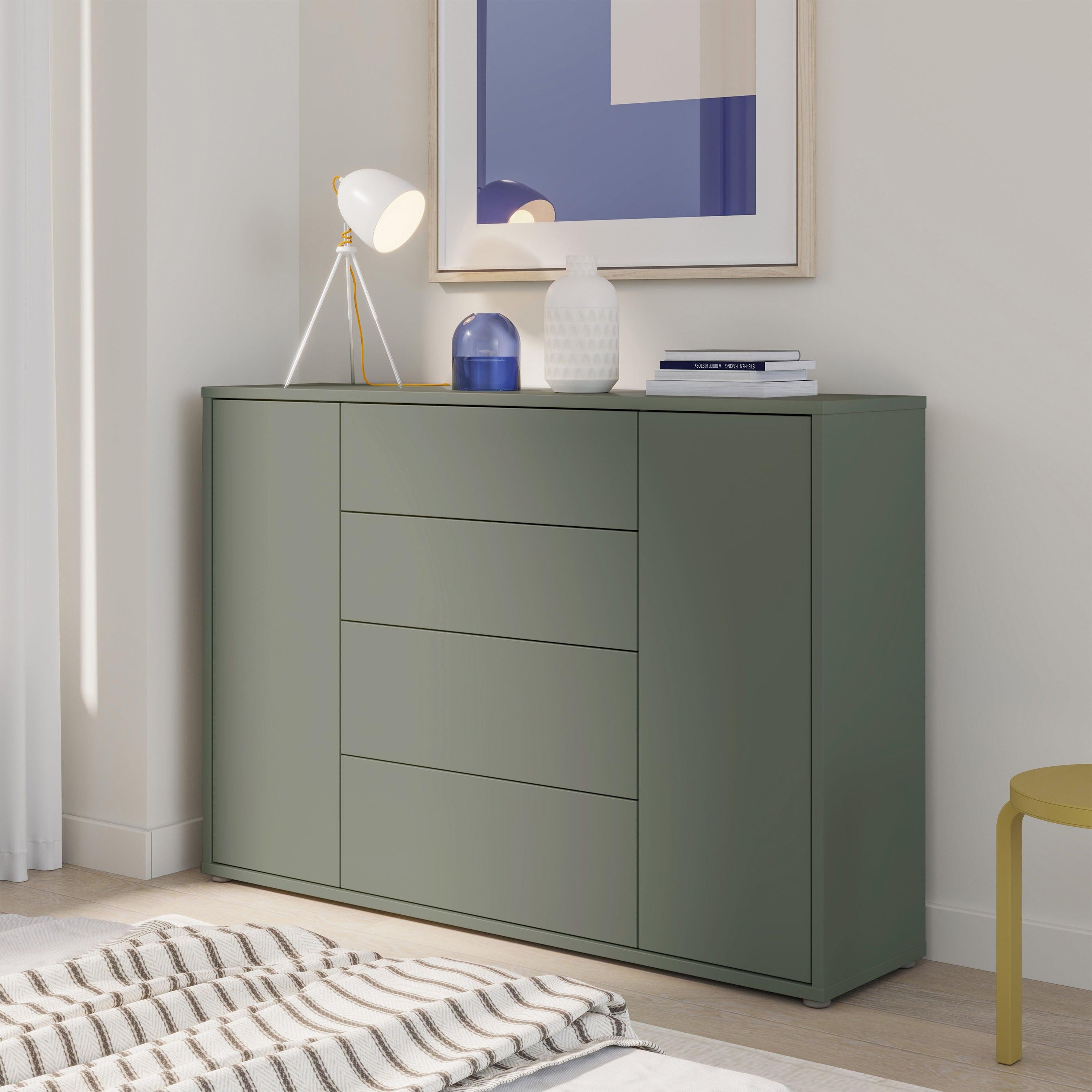Alice Springs Wide Sideboard with 4 Drawers & 2 Doors with Push-to-Open in Sage Green - image 8