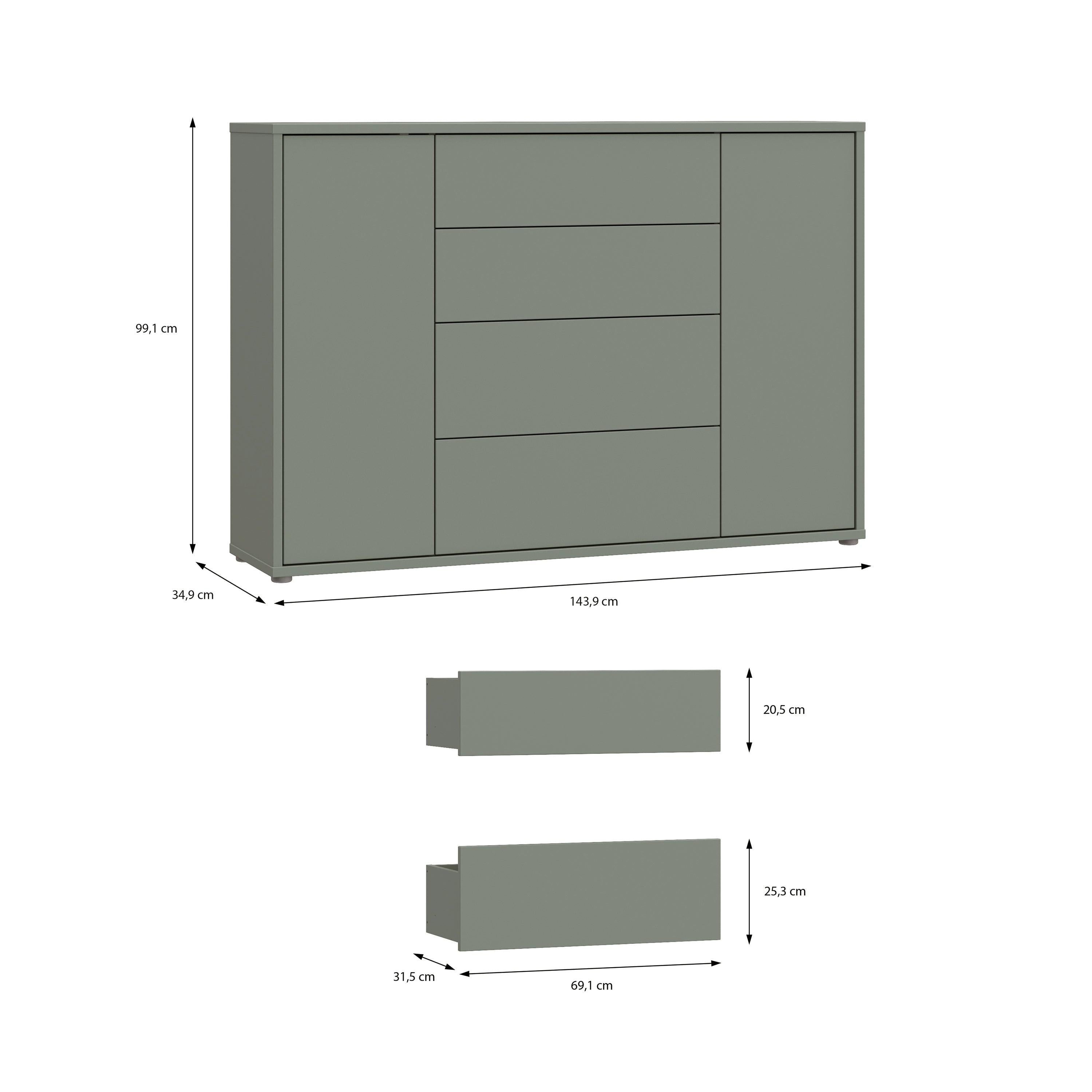 Alice Springs Wide Sideboard with 4 Drawers & 2 Doors with Push-to-Open in Sage Green - image 9