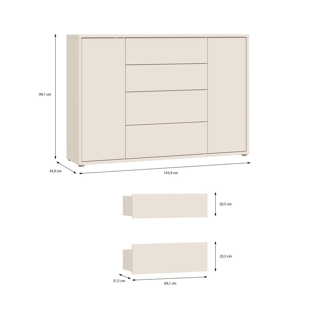 Alice Springs Wide Sideboard with 4 Drawers & 2 Doors with Push-to-Open in Sand - image 9