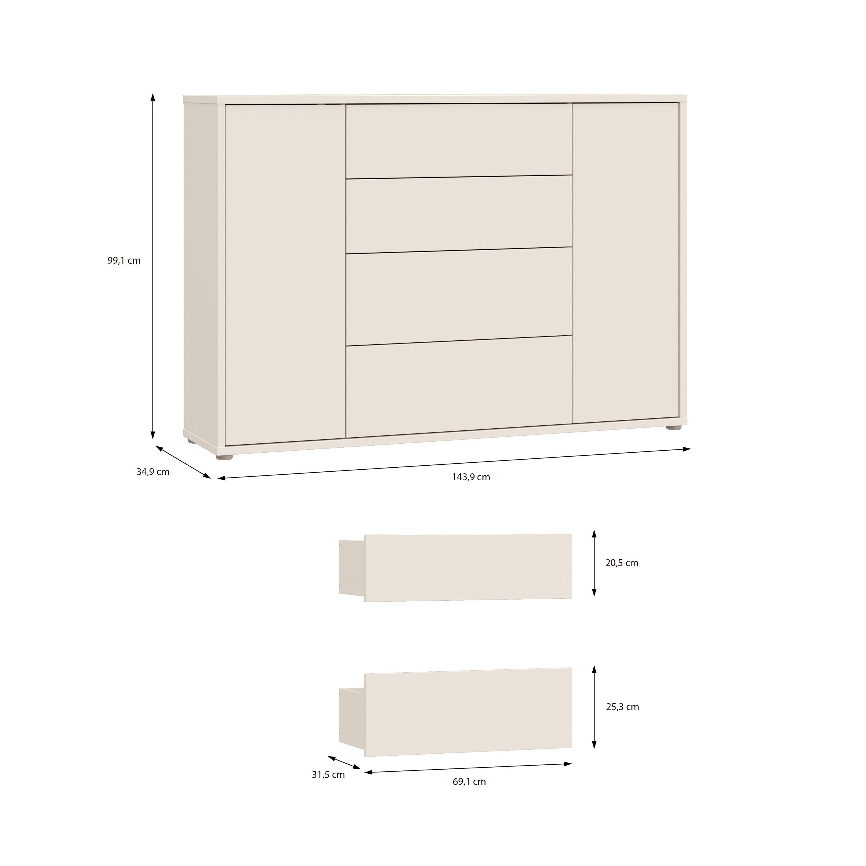 Alice Springs Wide Sideboard with 4 Drawers & 2 Doors with Push-to-Open in Sand - image 9