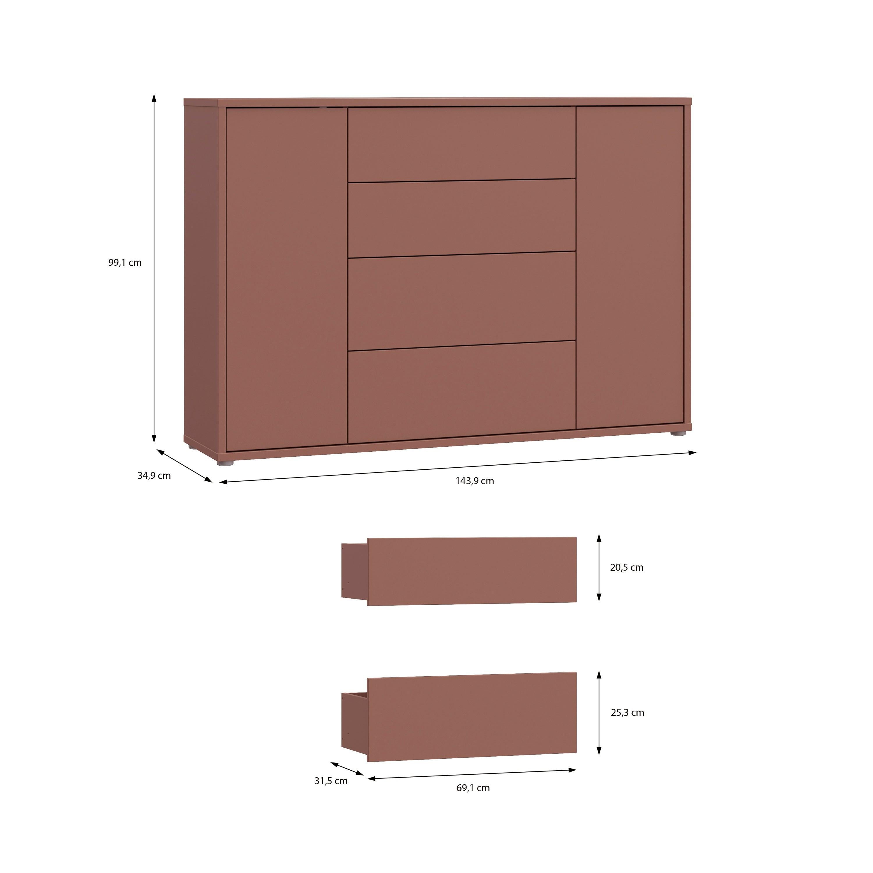 Alice Springs Wide Sideboard with 4 Drawers & 2 Doors with Push-to-Open in Terracotta - image 9