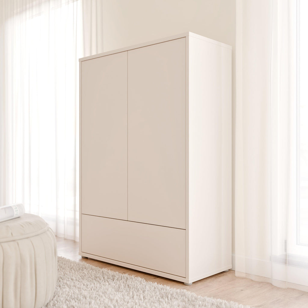 Alice Springs 2 Door Low Wardrobe with Push-to-Open Doors and Drawer in Sand - image 6