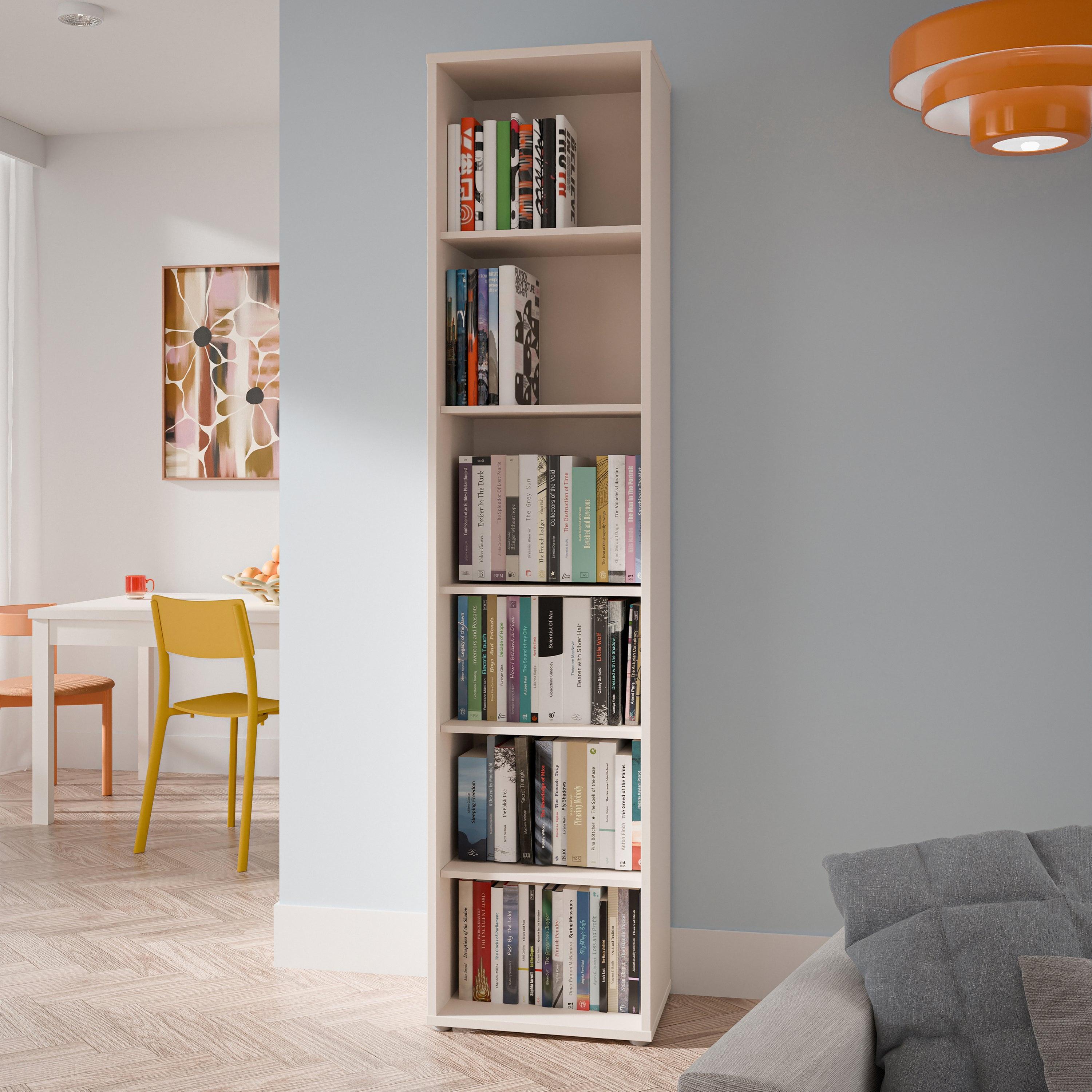 Alice Springs Tall Narrow Bookcase with 5 Shelves in Soft Neutral - image 4