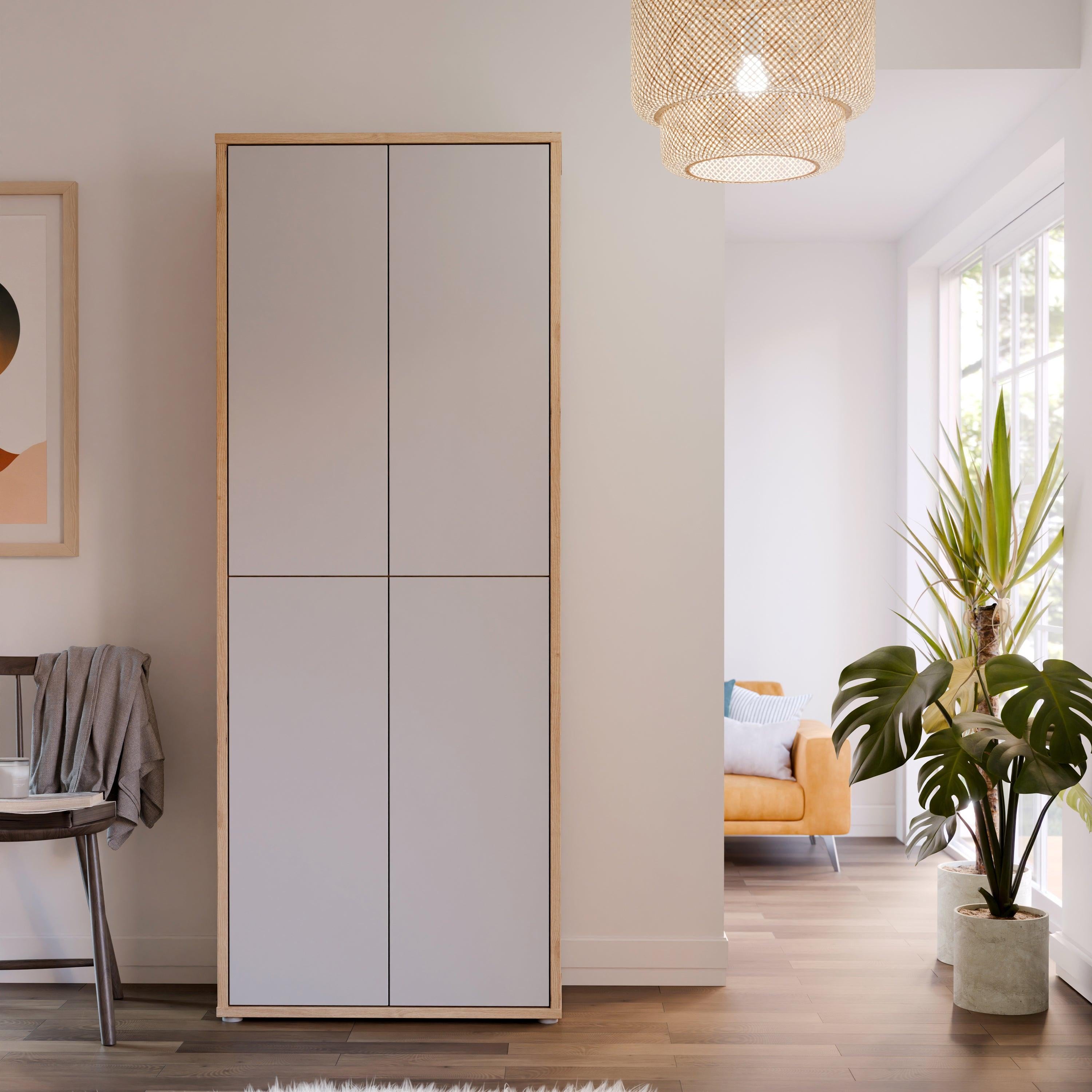 Alice Springs Shoe Cabinet with 4 Doors Push-to-Open in Artisan Oak and Light Grey Doors - image 6